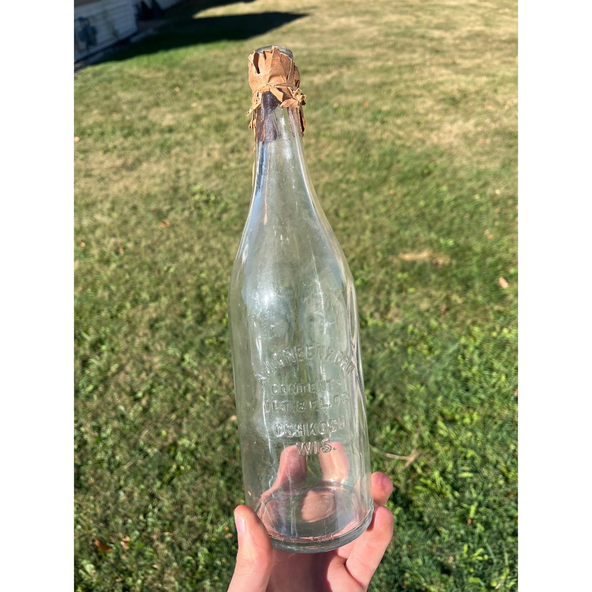 Vintage 1920s A.J. Greenkorn Oshkosh Wis Glass Soda Bottle 1 Pint 8oz