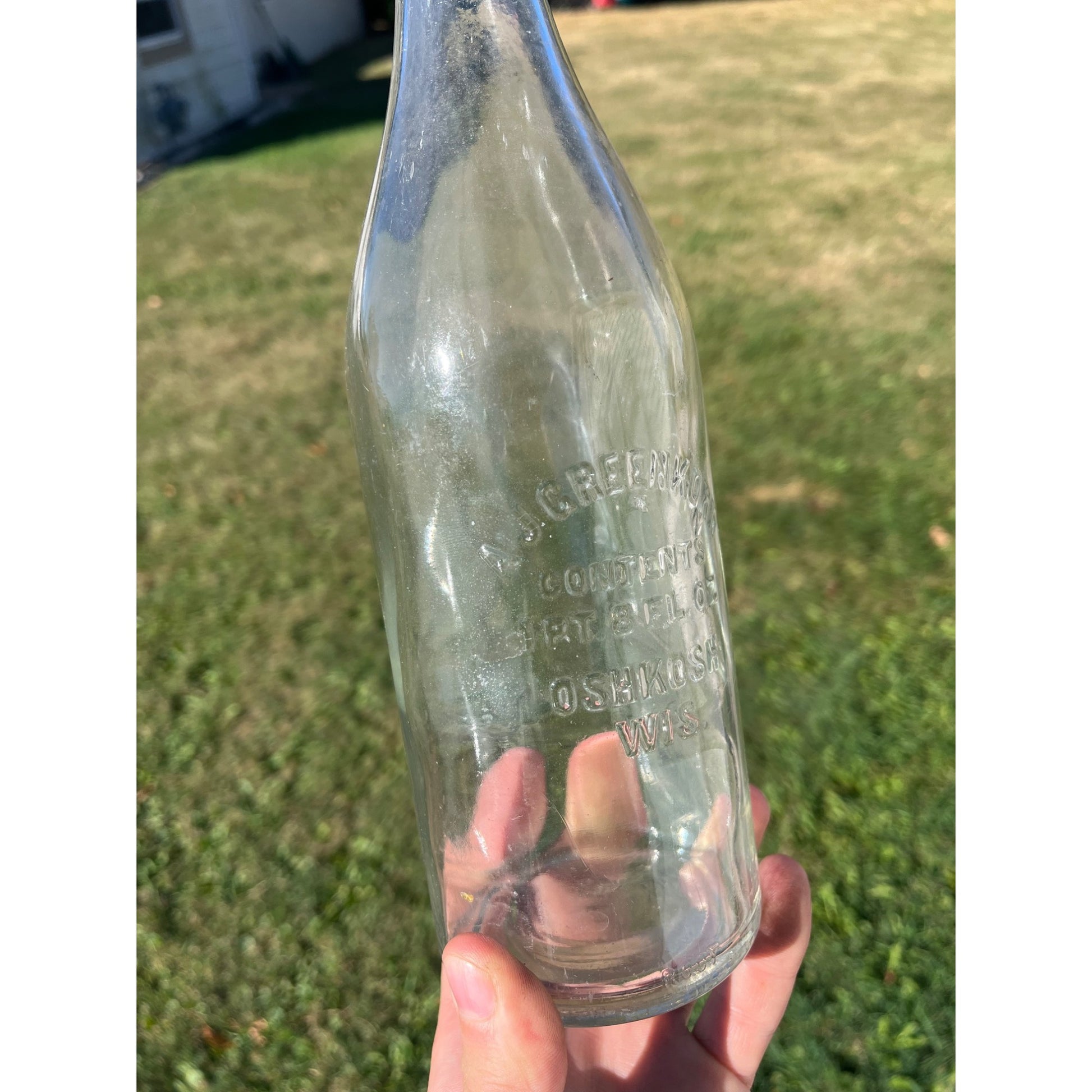 Vintage 1920s A.J. Greenkorn Oshkosh Wis Glass Soda Bottle 1 Pint 8oz