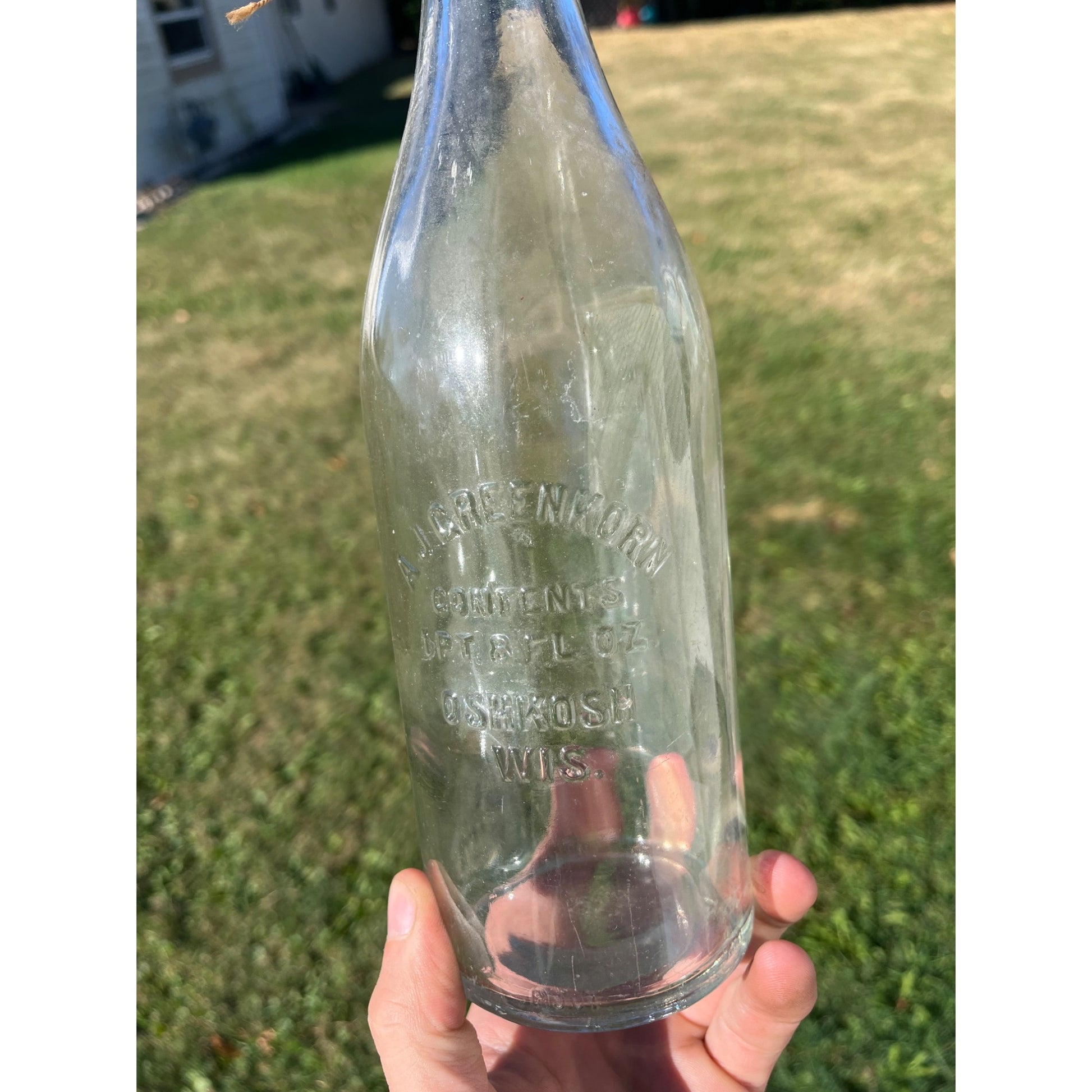 Vintage 1920s A.J. Greenkorn Oshkosh Wis Glass Soda Bottle 1 Pint 8oz