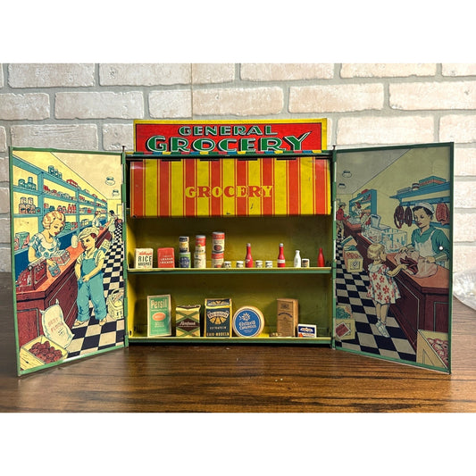 Vintage 1930s Wolverine Tin Litho General Store Grocery Child's Playset Toy