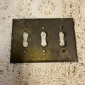 Vintage Brass Triple Light Switch Plate Cover Escutcheon Architectural Salvage
