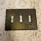 Vintage Brass Triple Light Switch Plate Cover Escutcheon Architectural Salvage