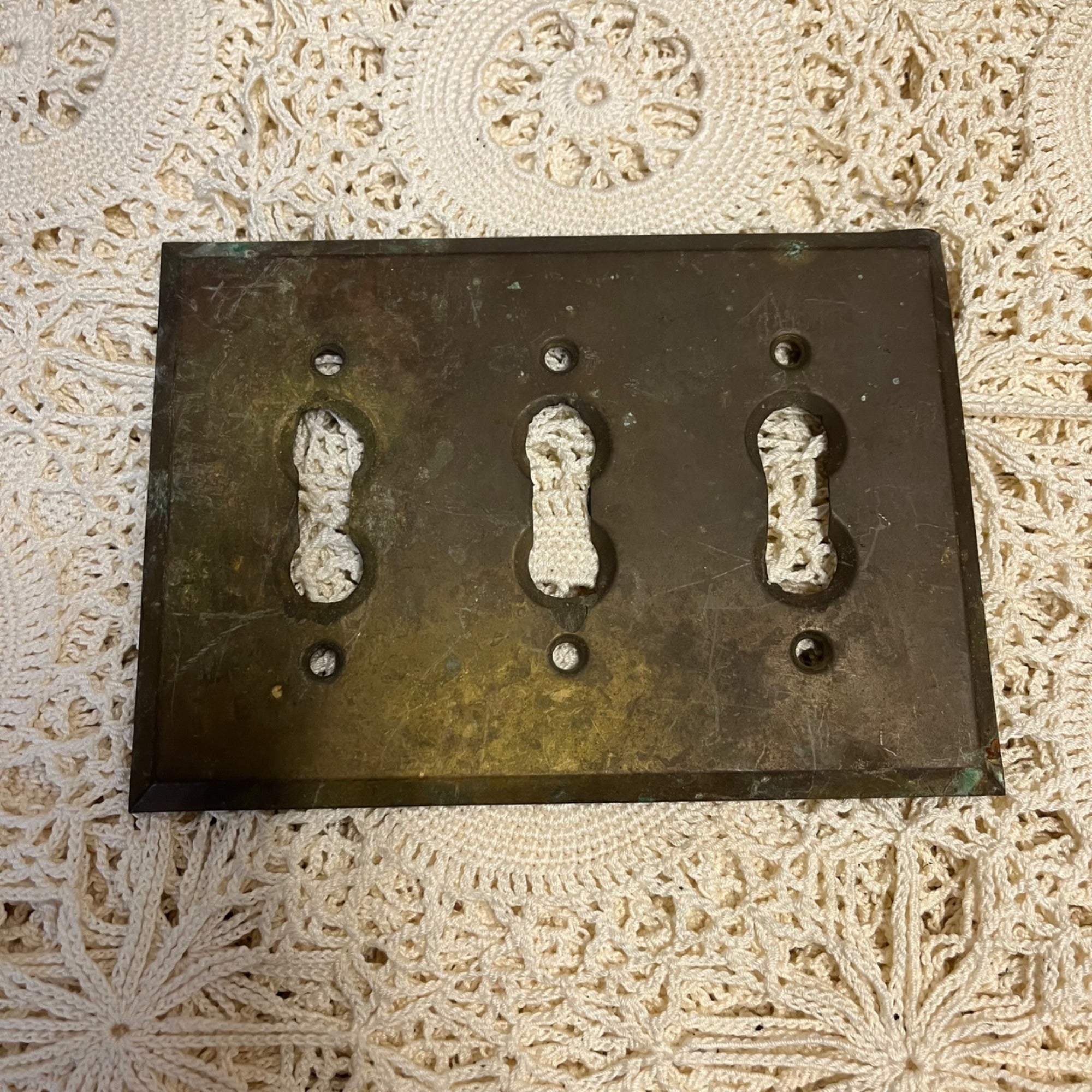 Vintage Brass Triple Light Switch Plate Cover Escutcheon Architectural Salvage