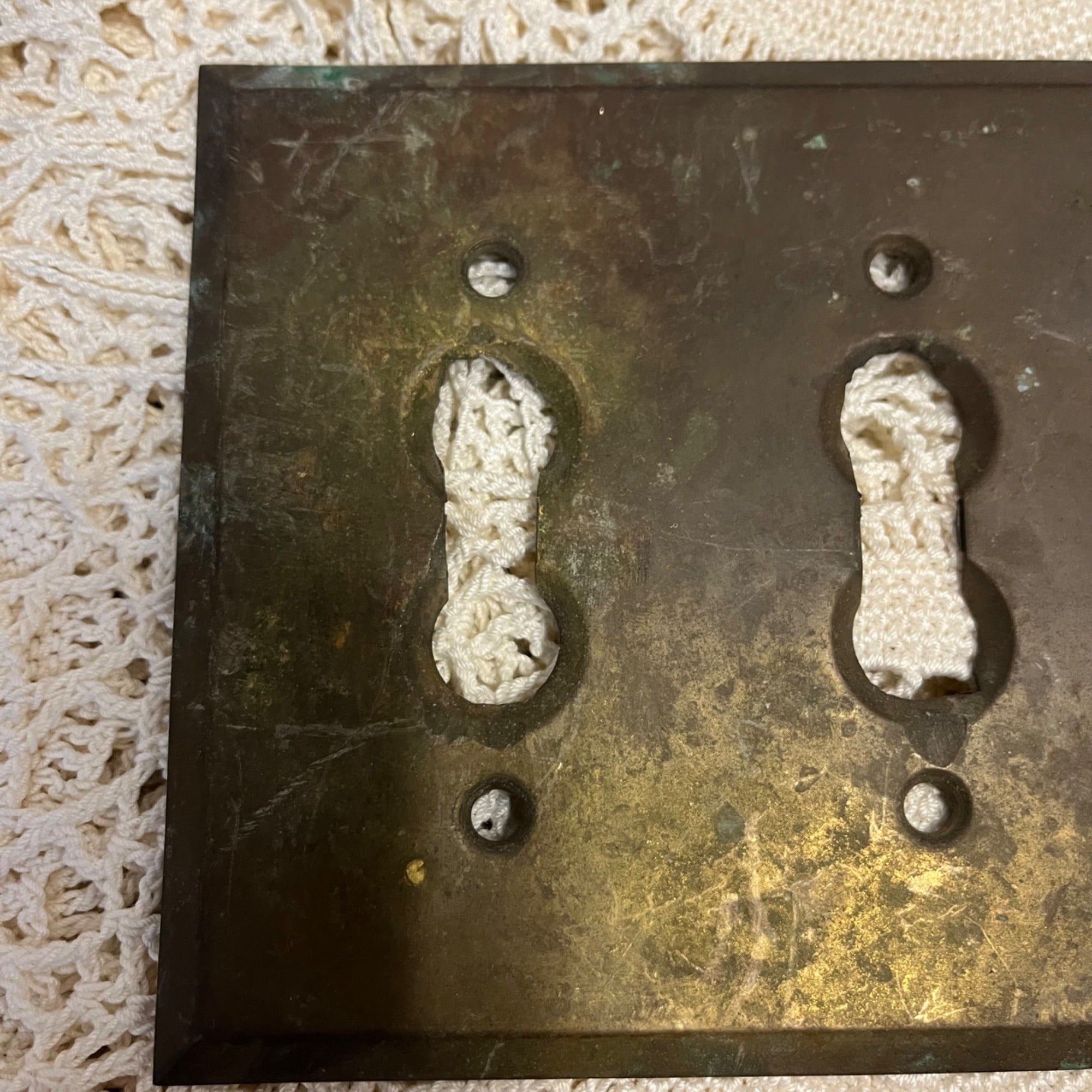 Vintage Brass Triple Light Switch Plate Cover Escutcheon Architectural Salvage