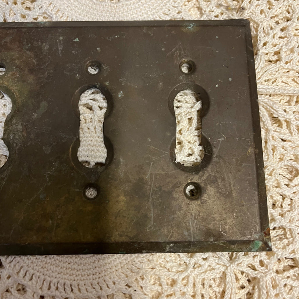 Vintage Brass Triple Light Switch Plate Cover Escutcheon Architectural Salvage