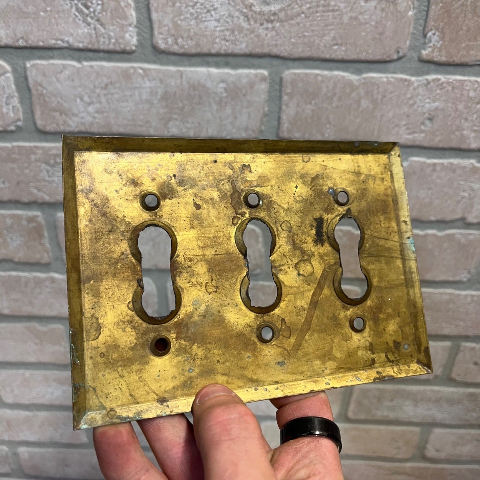 Vintage Brass Triple Light Switch Plate Cover Escutcheon Architectural Salvage