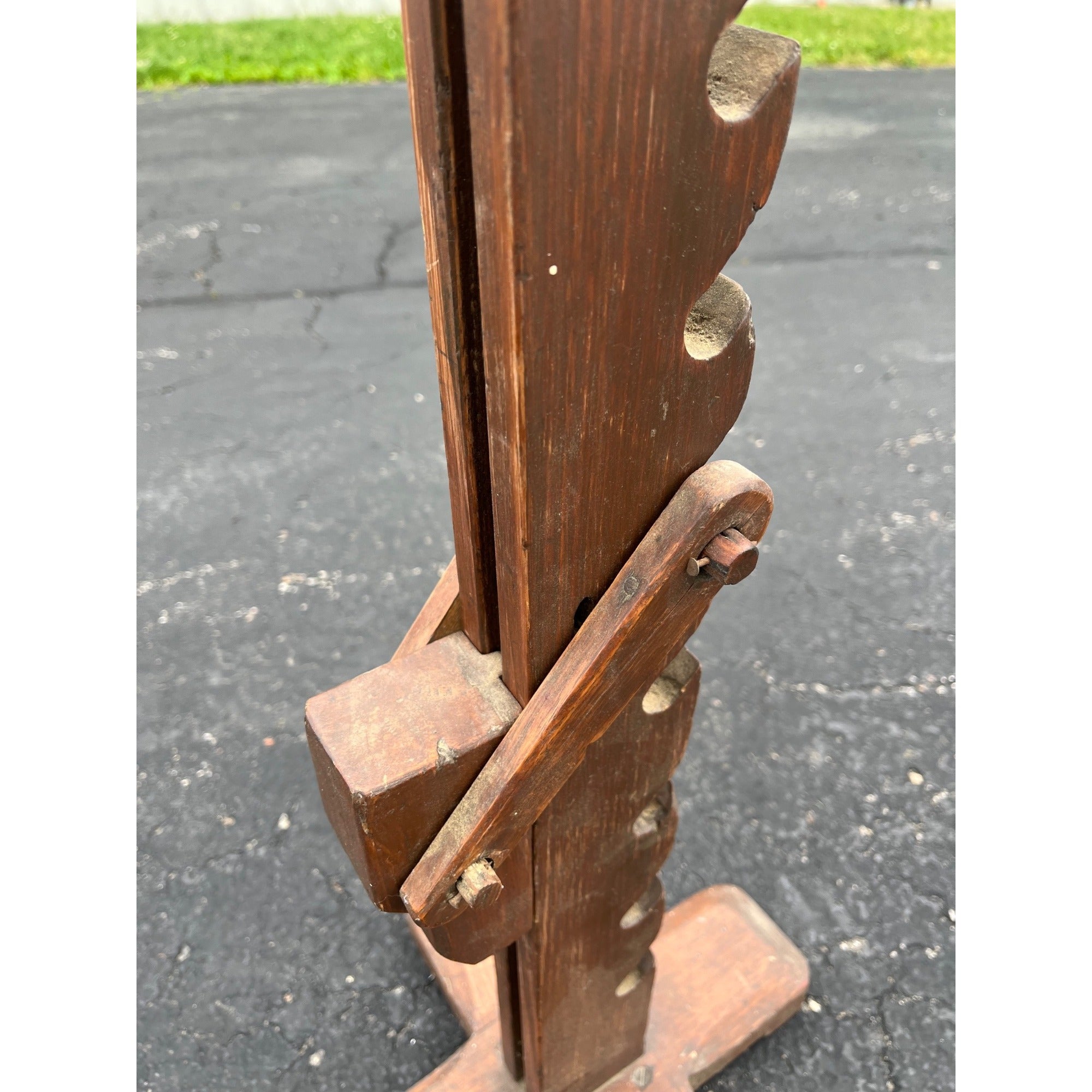 Antique 19th c. Primitive Wooden Adjustable Buggy Wagon Farm Tractor Jack Tool