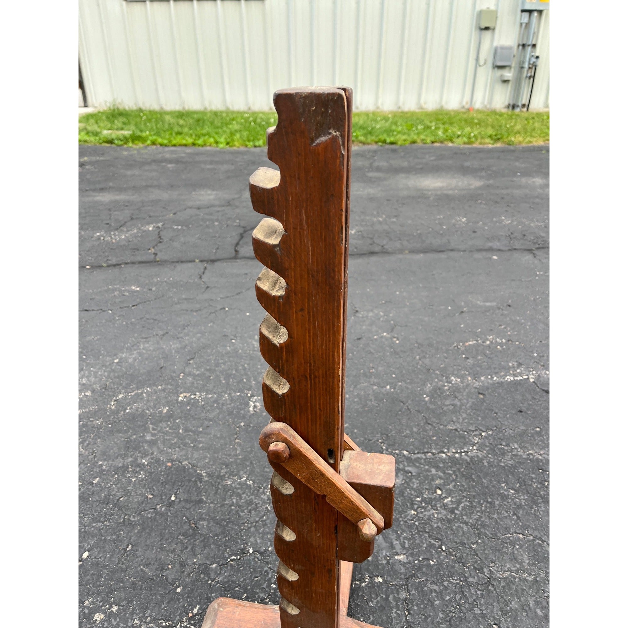 Antique 19th c. Primitive Wooden Adjustable Buggy Wagon Farm Tractor Jack Tool