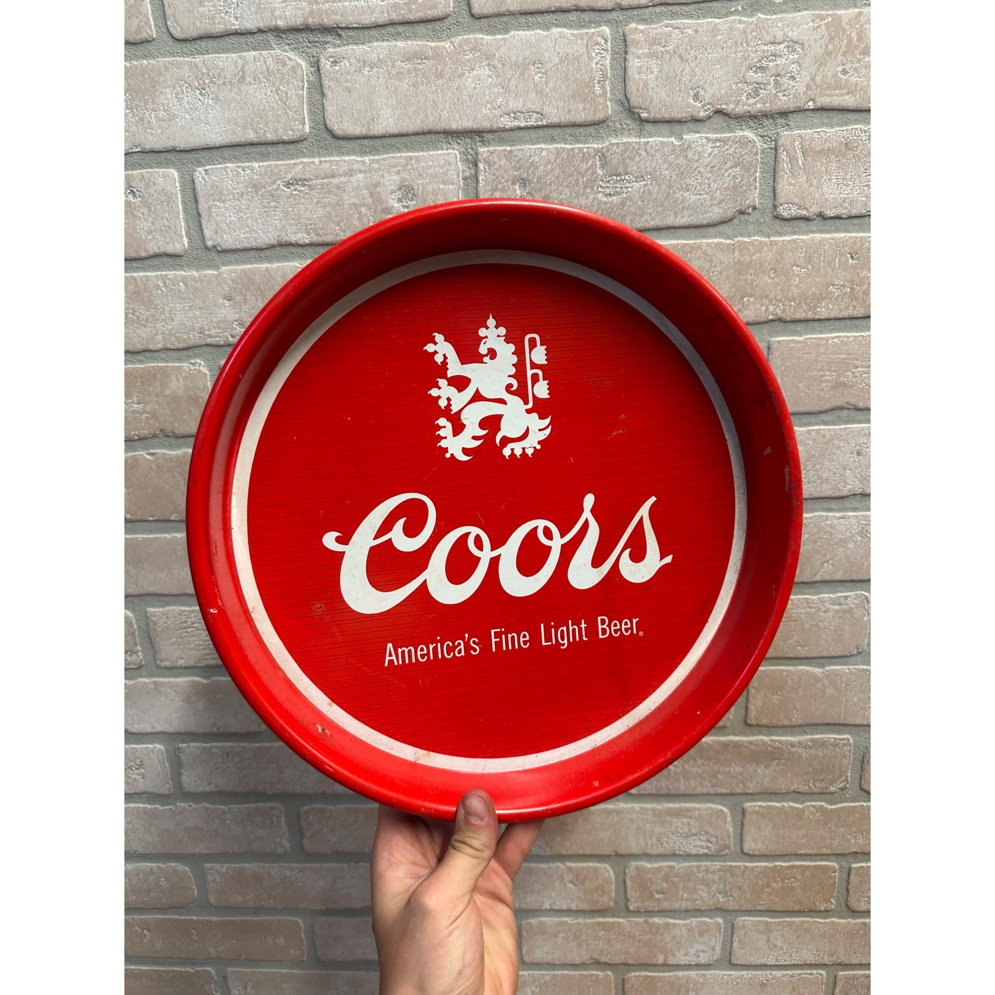 Vintage Coors Light Beer Red Metal Bar Advertising 13" Tray Sign