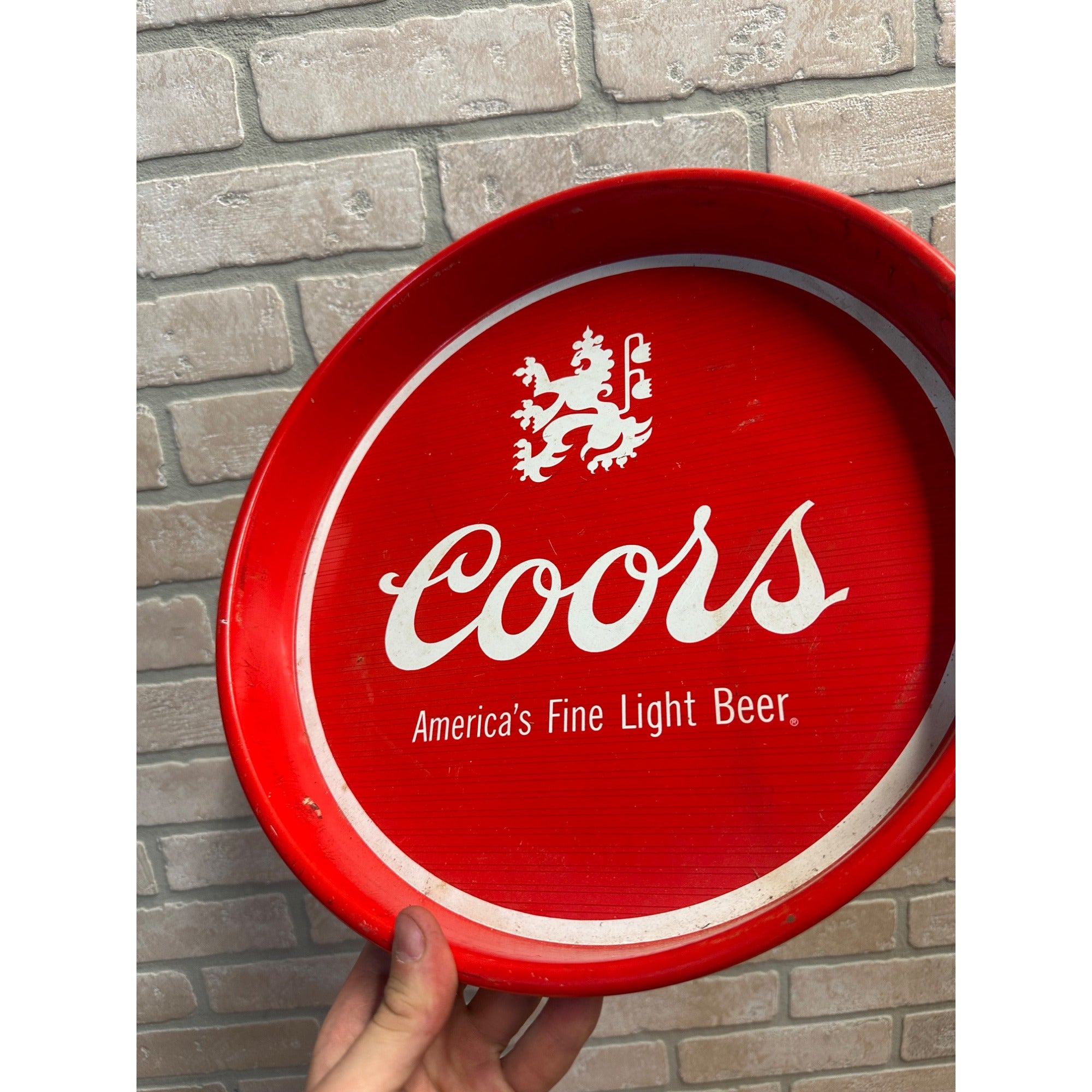 Vintage Coors Light Beer Red Metal Bar Advertising 13" Tray Sign