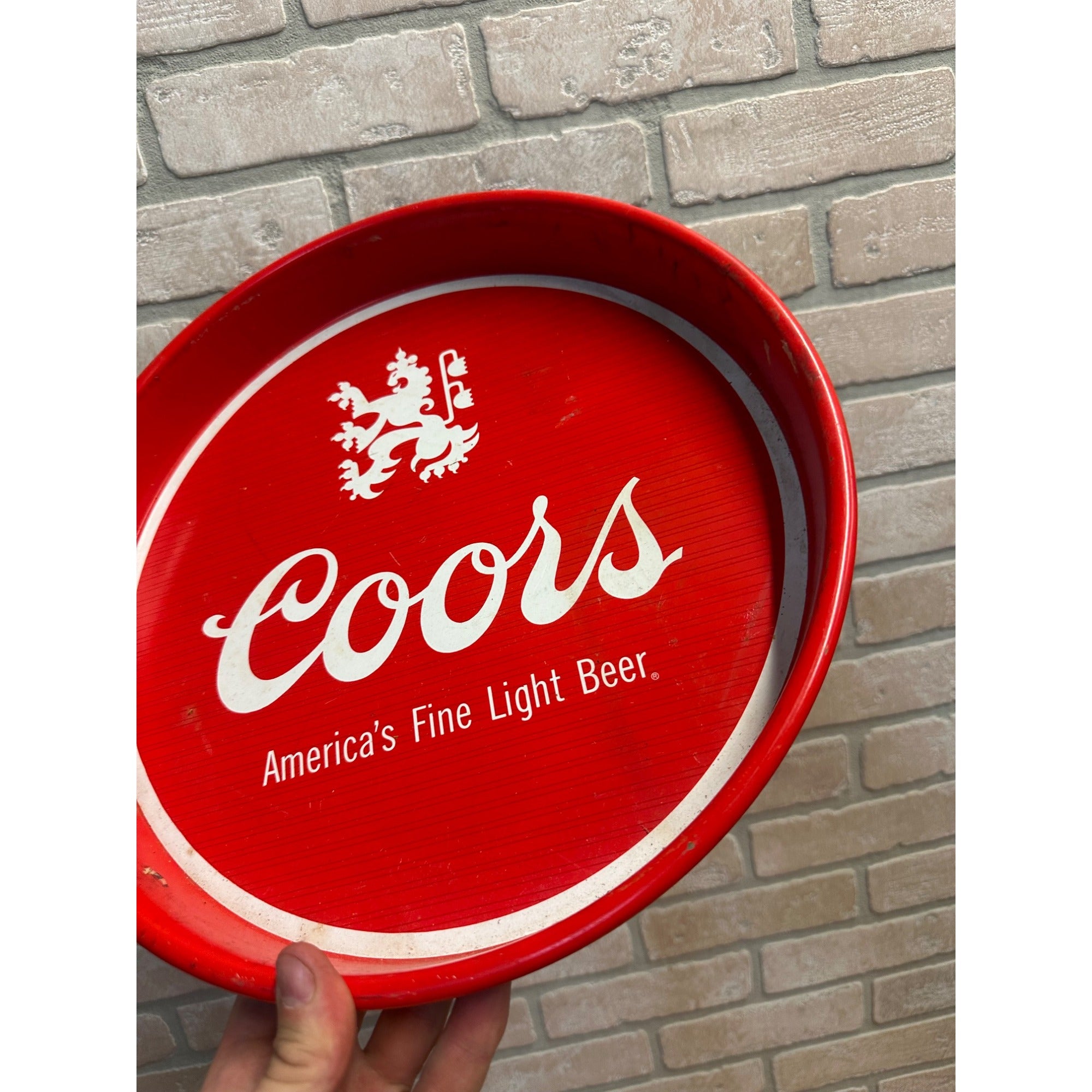 Vintage Coors Light Beer Red Metal Bar Advertising 13" Tray Sign