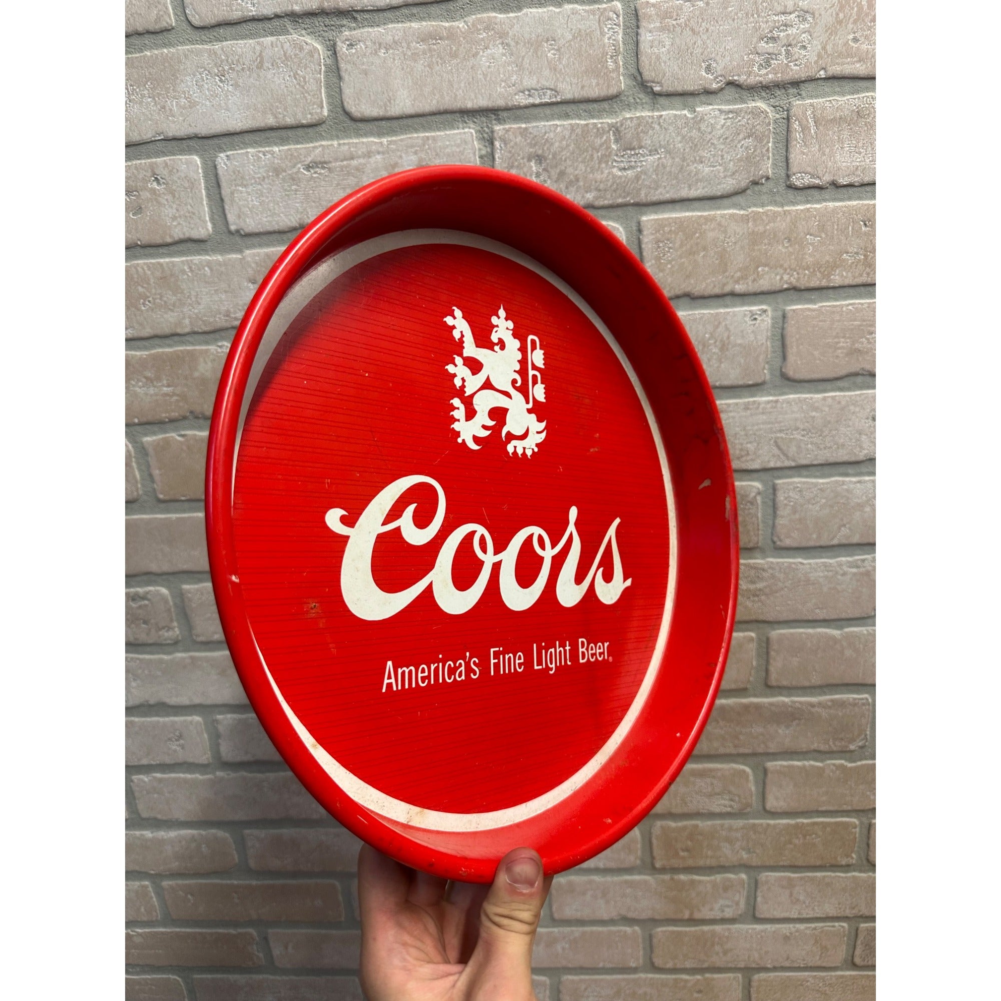 Vintage Coors Light Beer Red Metal Bar Advertising 13" Tray Sign