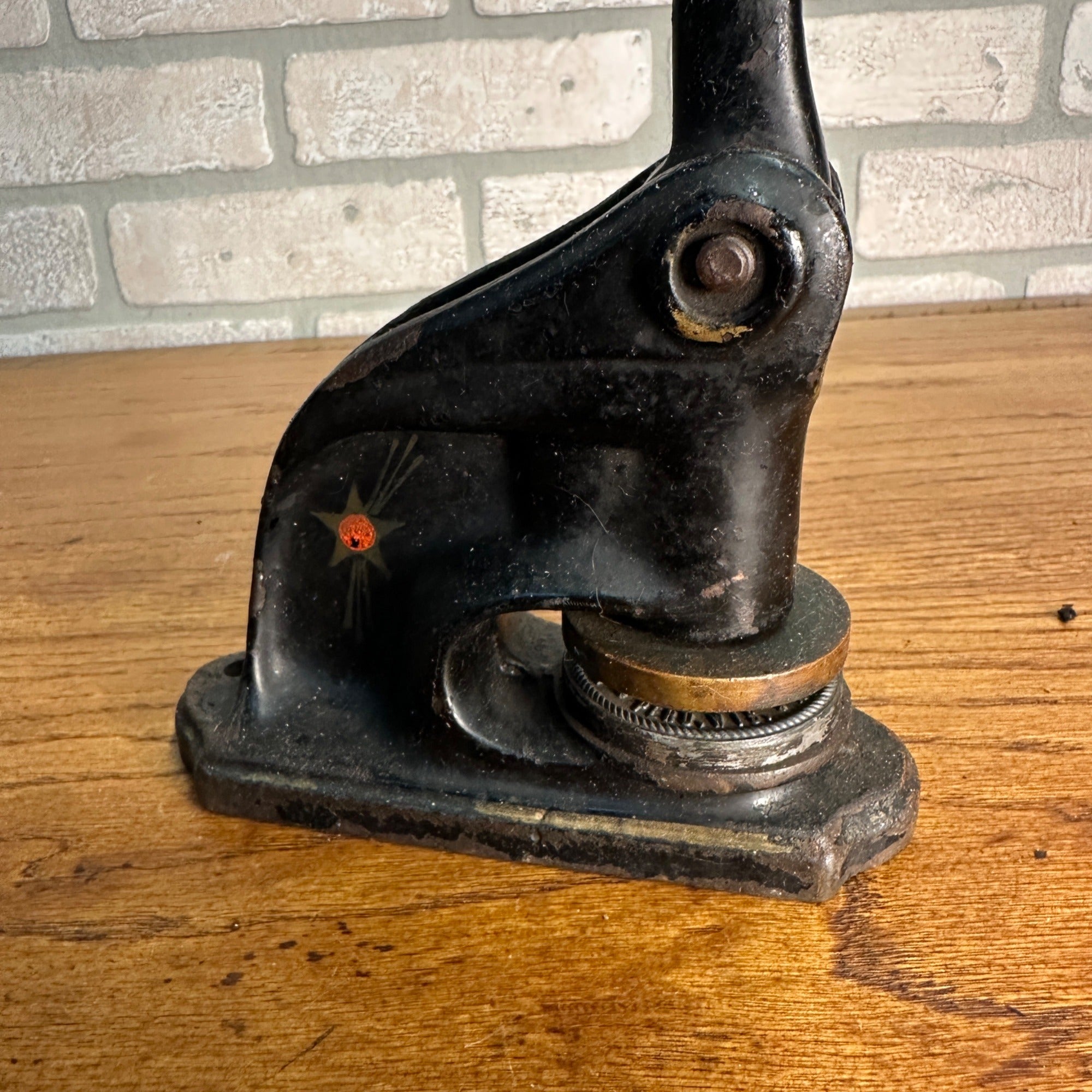Antique Shooting Star Cast Iron Notary Stamp Seal - Peru Wis Creamery