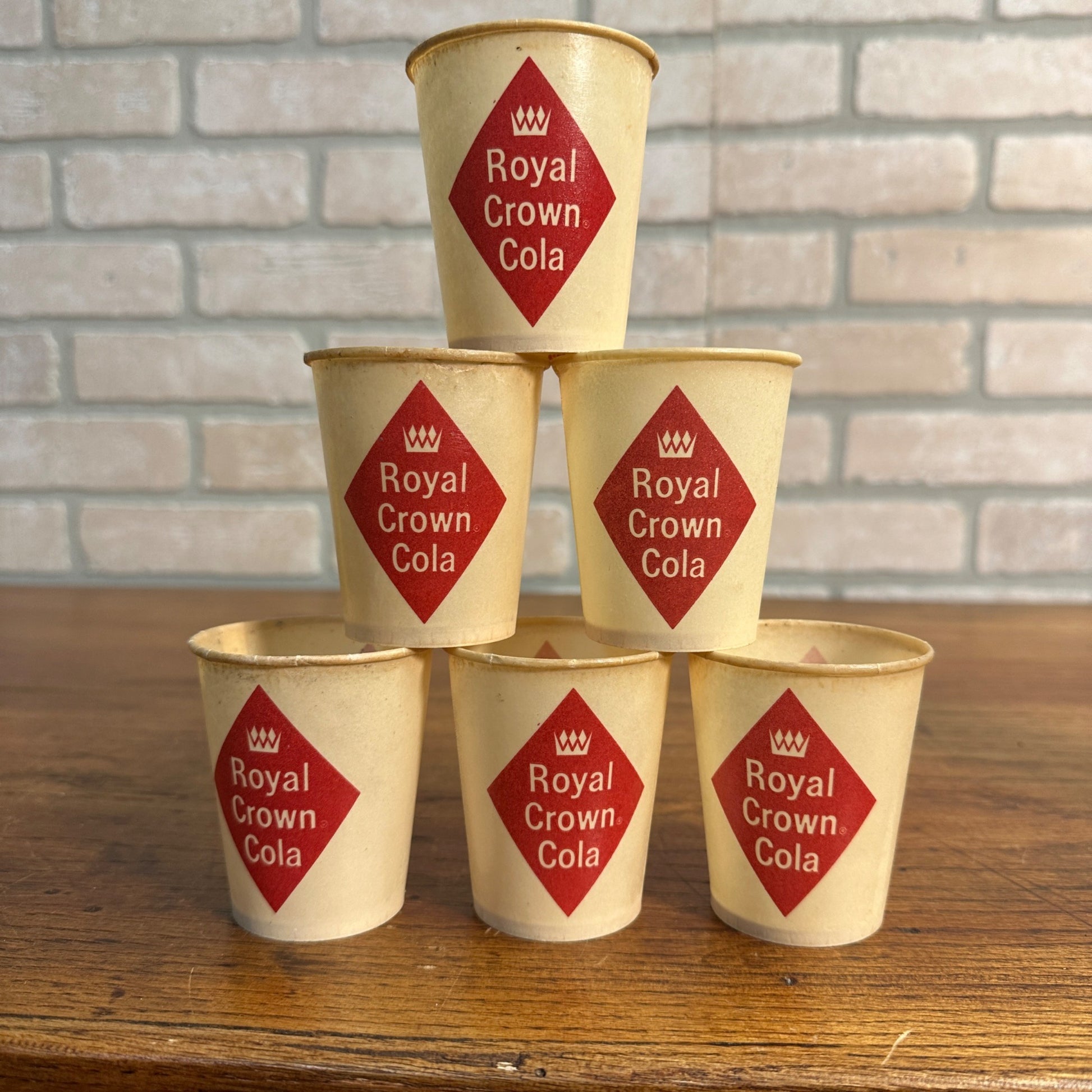 (6) Vintage 5oz Royal Crown Cola Sample Cups Paper Wax Promo Soda