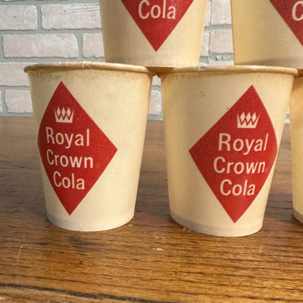 (6) Vintage 5oz Royal Crown Cola Sample Cups Paper Wax Promo Soda