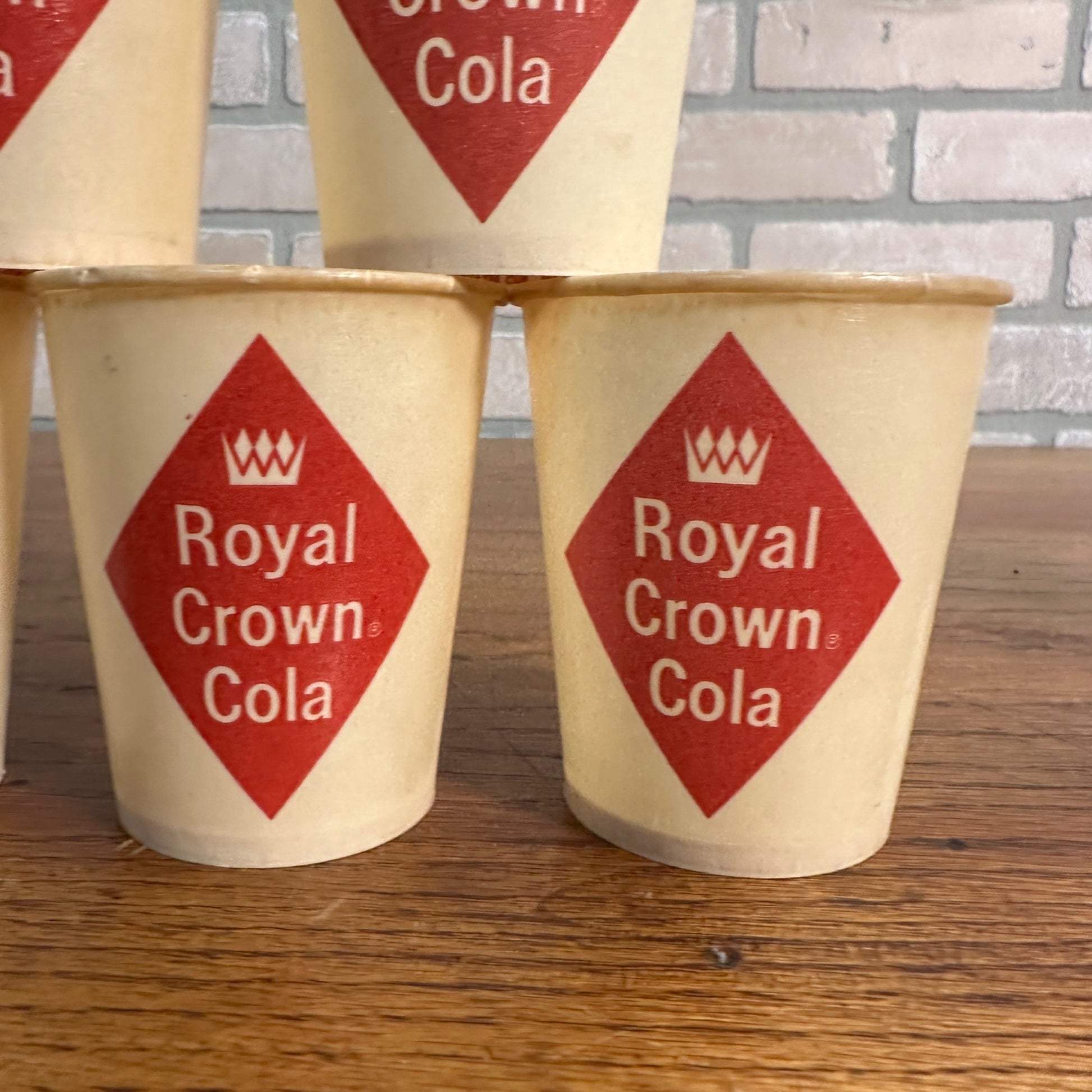 (6) Vintage 5oz Royal Crown Cola Sample Cups Paper Wax Promo Soda