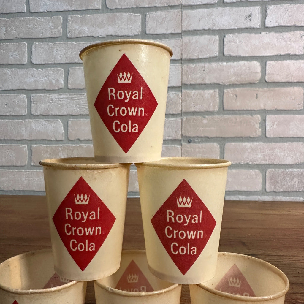 (6) Vintage 5oz Royal Crown Cola Sample Cups Paper Wax Promo Soda