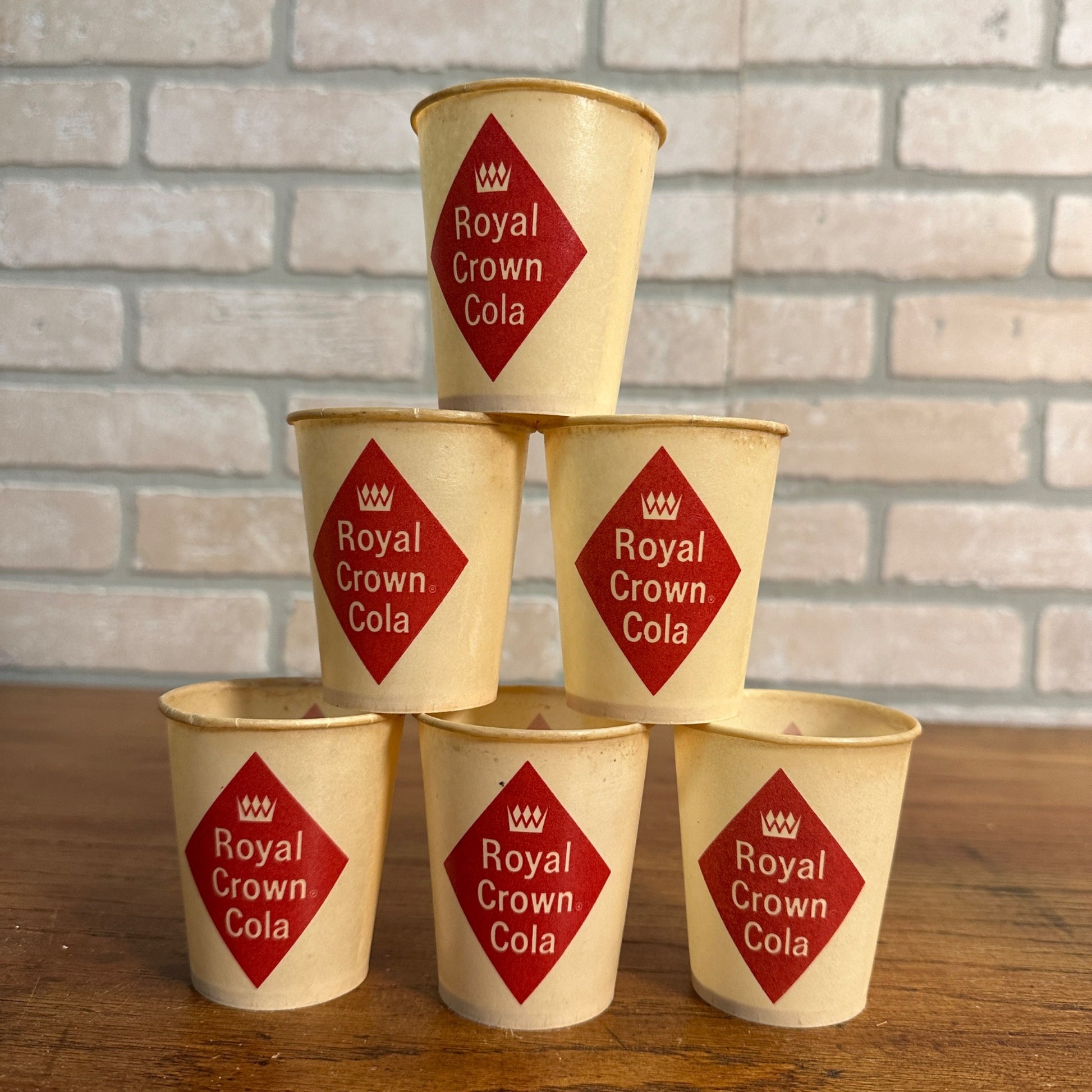 (6) Vintage 5oz Royal Crown Cola Sample Cups Paper Wax Promo Soda