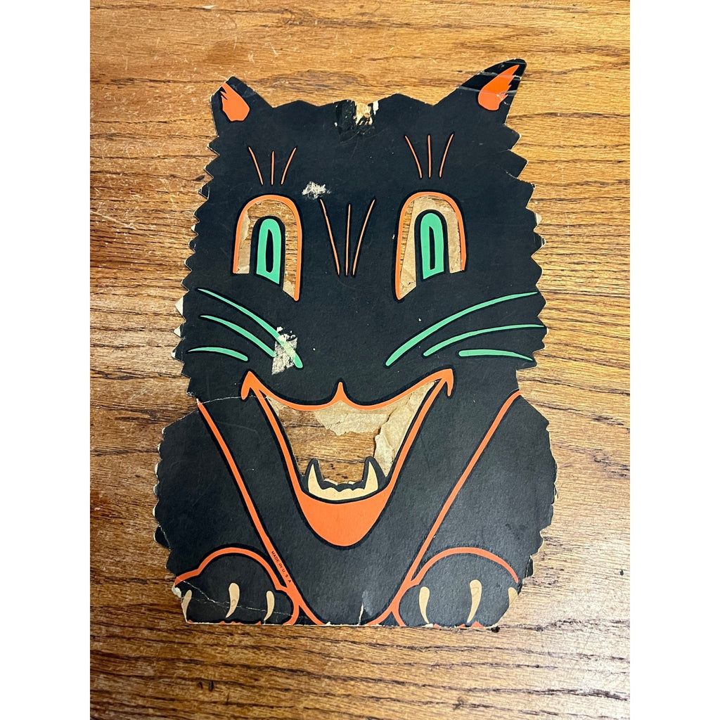RARE Vintage 1940s Halloween Black Cat Diecut Transparency Candle Holder Luhrs