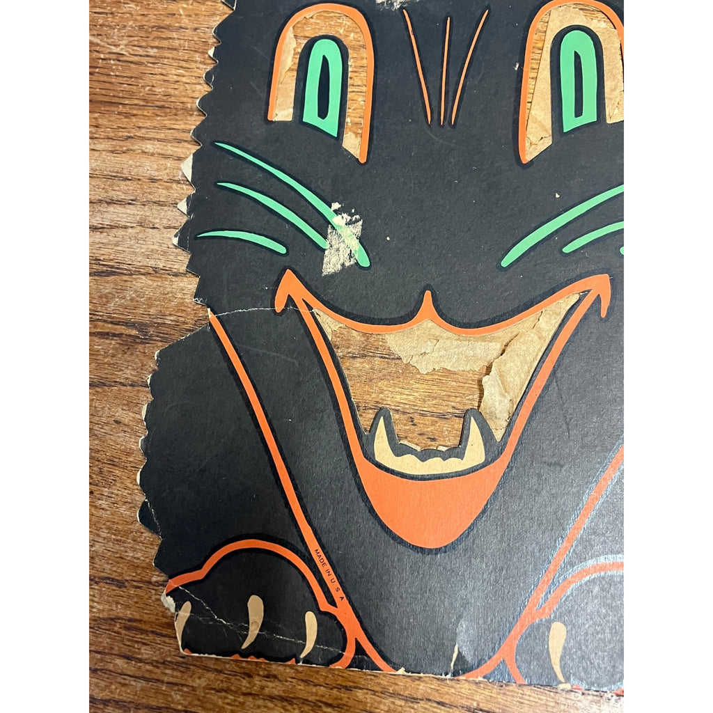 RARE Vintage 1940s Halloween Black Cat Diecut Transparency Candle Holder Luhrs