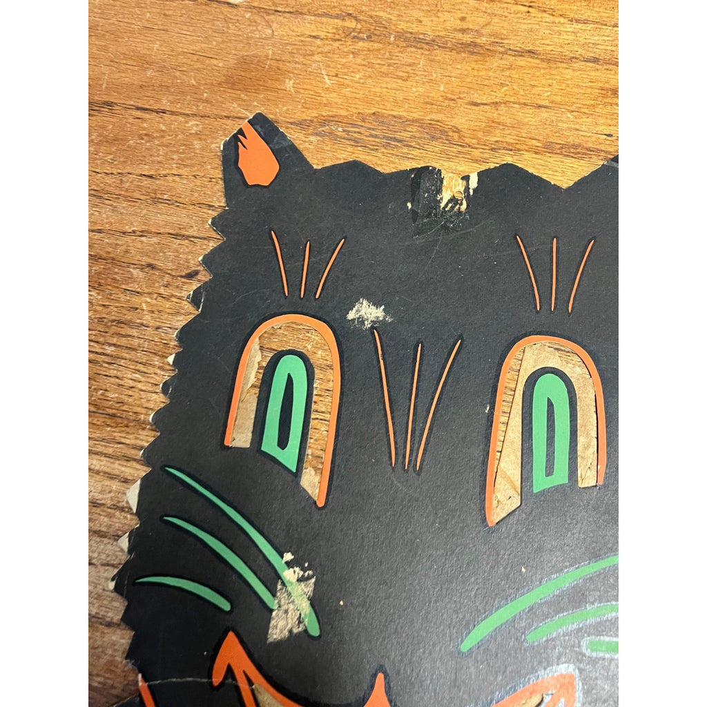 RARE Vintage 1940s Halloween Black Cat Diecut Transparency Candle Holder Luhrs