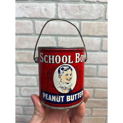 Vintage School Boy Peanut Butter Tin Pail Advertising w/ Handle Rogers Company