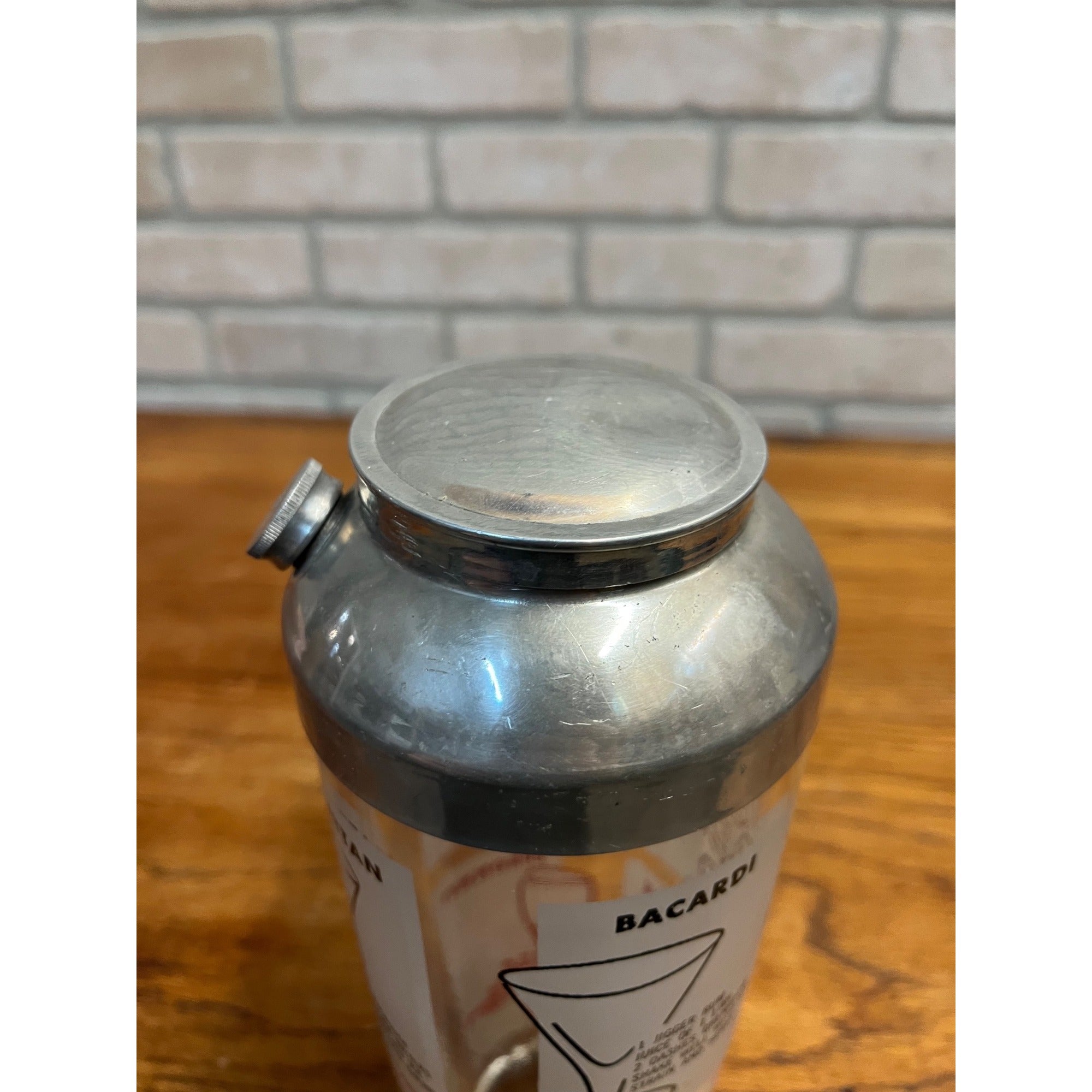 Vintage MCM Mid-Century Modern Glass Cocktail Shaker Mixer w/ Lid Retro Recipes