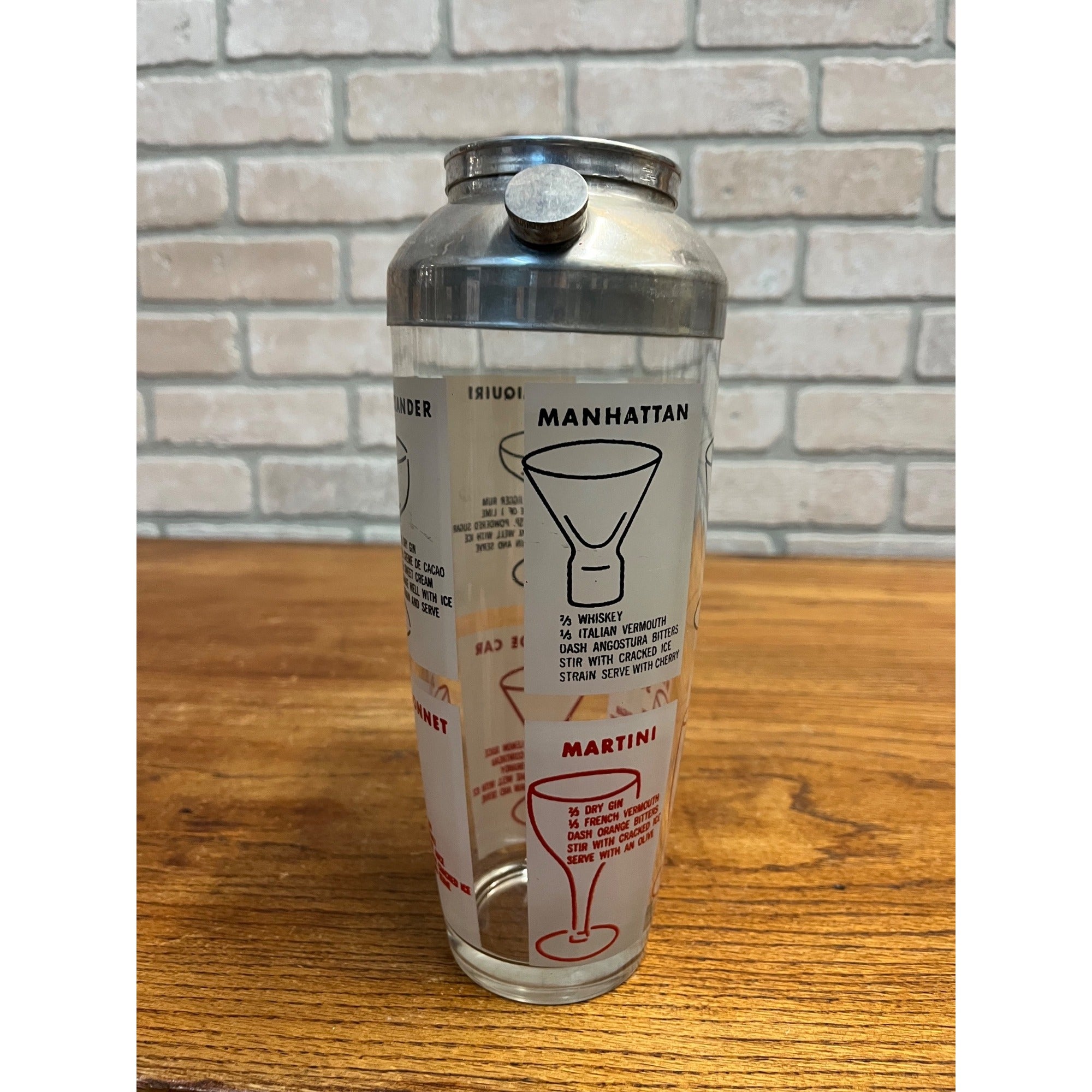 Vintage MCM Mid-Century Modern Glass Cocktail Shaker Mixer w/ Lid Retro Recipes