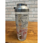 Vintage MCM Mid-Century Modern Glass Cocktail Shaker Mixer w/ Lid Retro Recipes