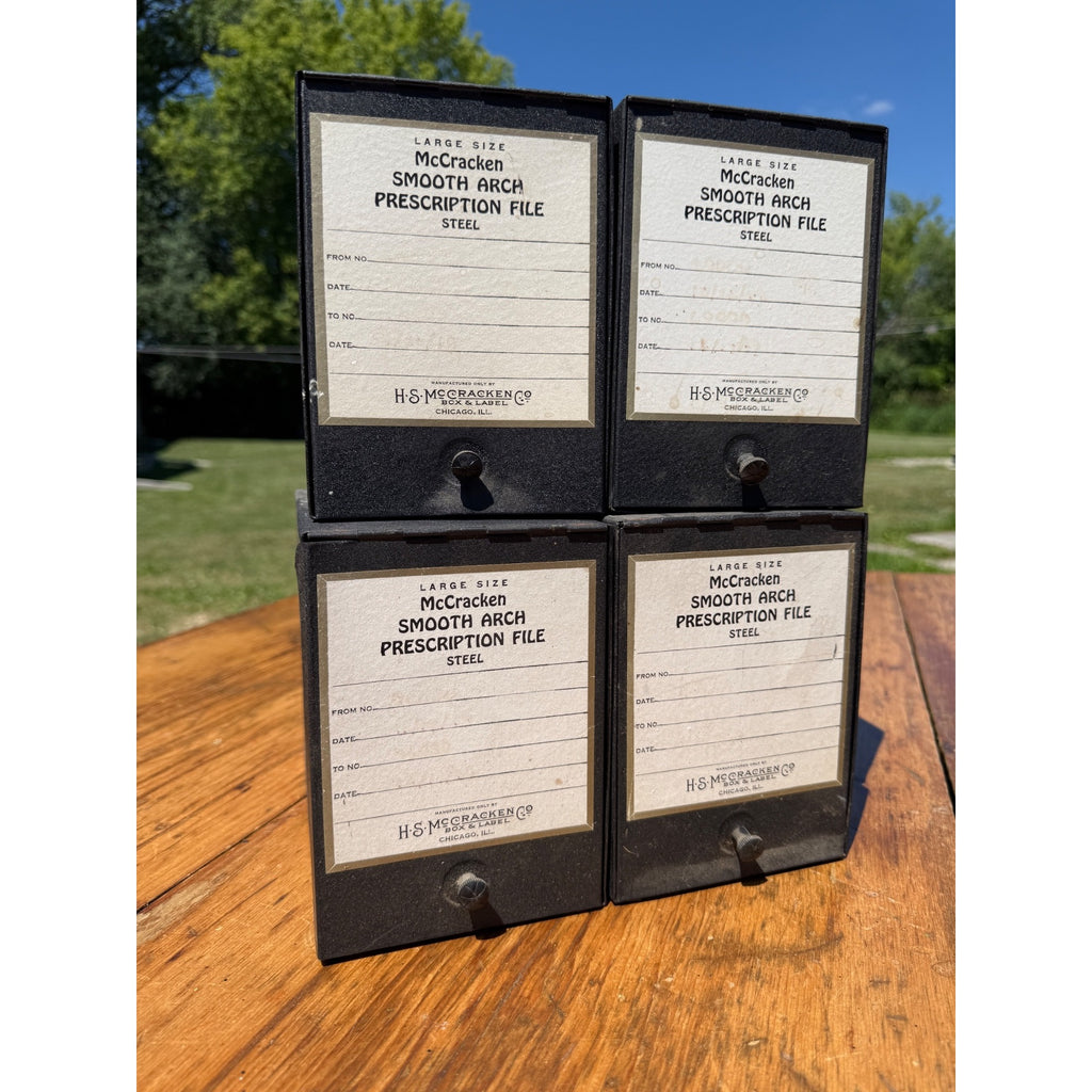 Vintage Lot of 4 All Metal Pharmacy Prescription Black File Box McCracken