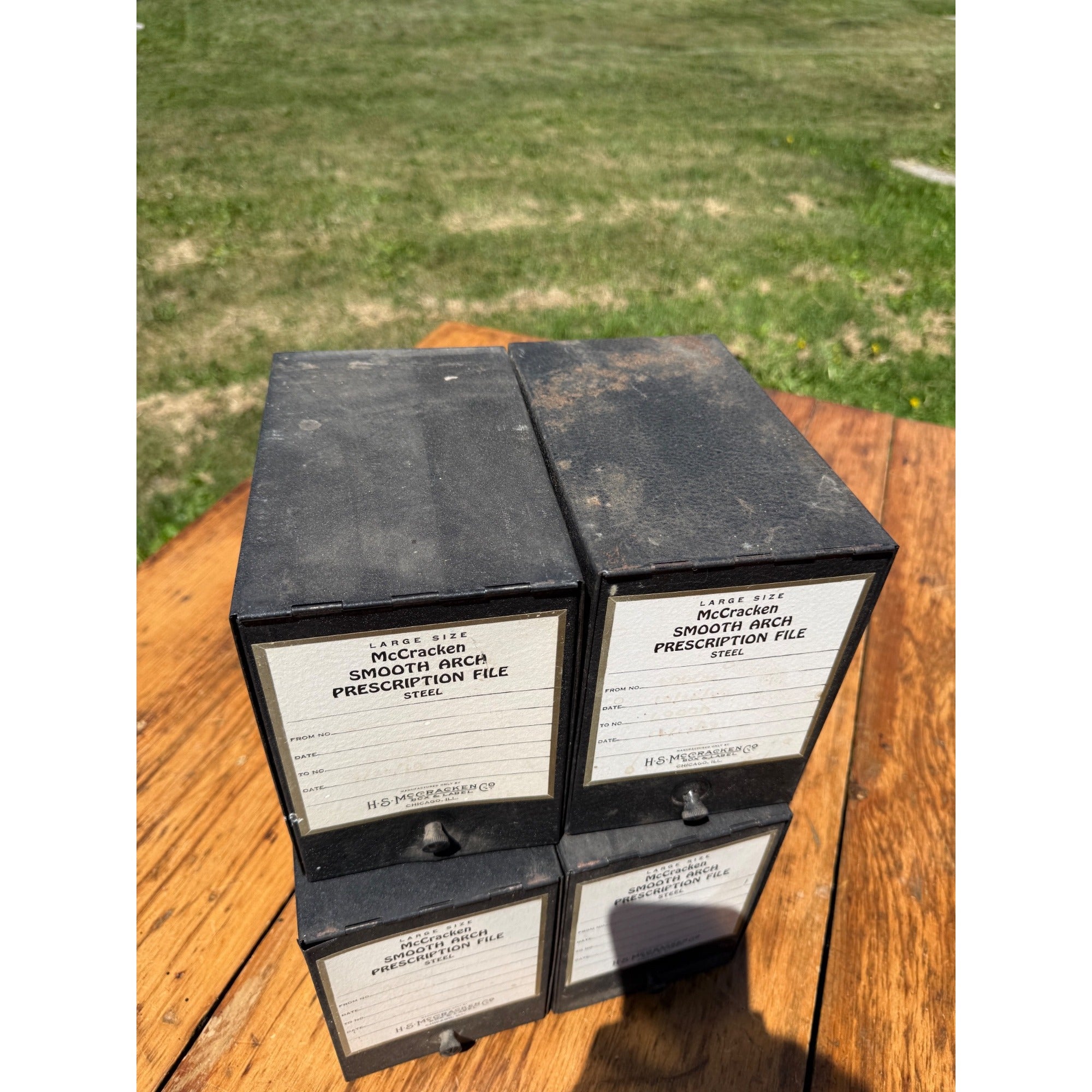Vintage Lot of 4 All Metal Pharmacy Prescription Black File Box McCracken