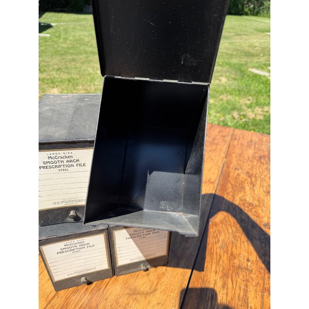 Vintage Lot of 4 All Metal Pharmacy Prescription Black File Box McCracken