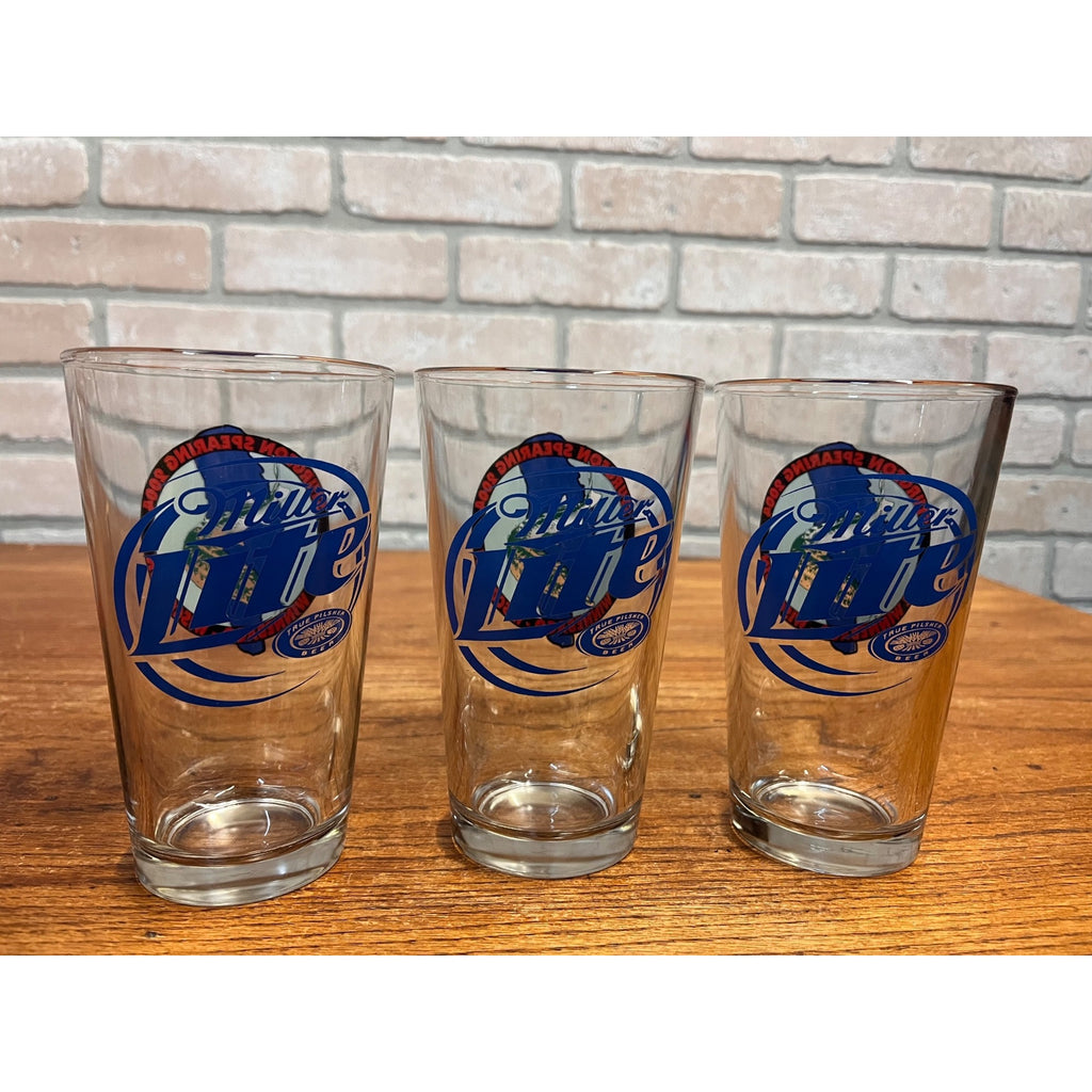 Miller Lite Beer Bar Glasses Lot (3) 2004 Lake Winnebago Sturgeon Hunt Spearing Fishing