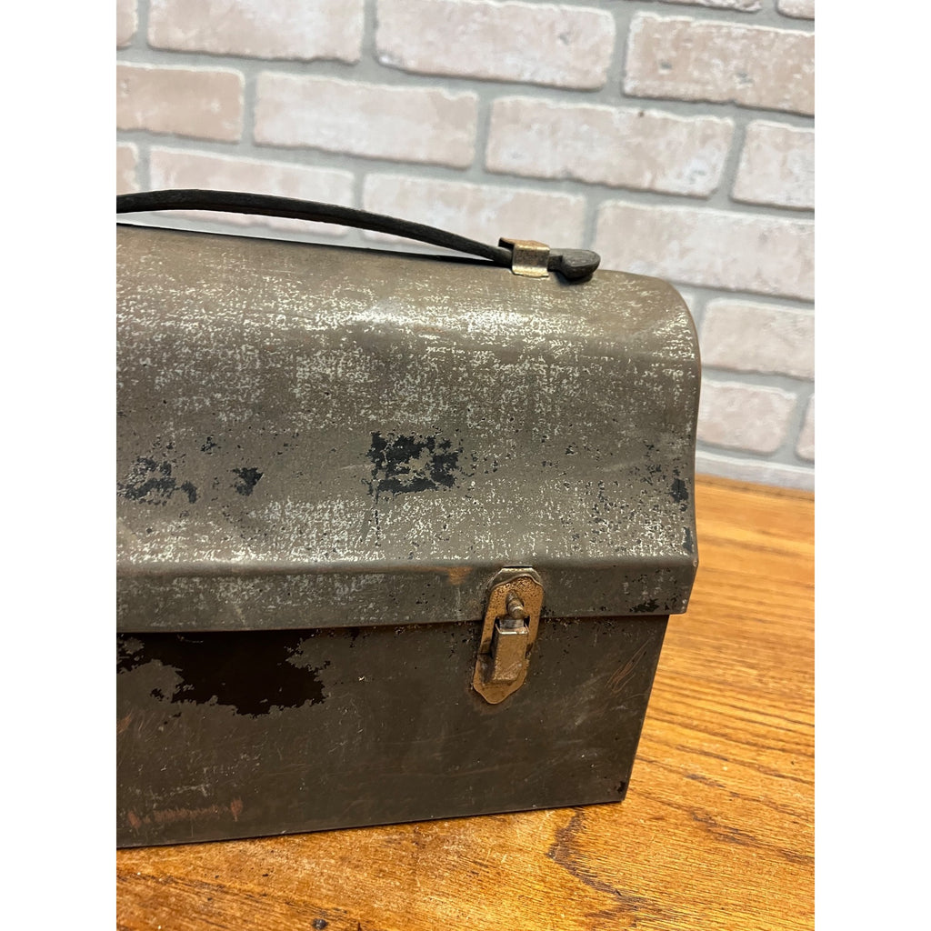 Vintage Miners Domed Lunch Box Lunchpail Hinged Distressed Tin Metal