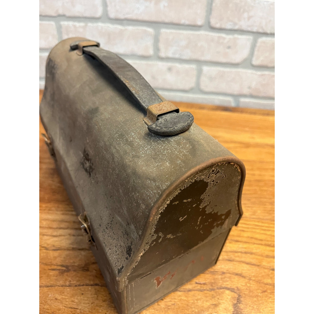 Vintage Miners Domed Lunch Box Lunchpail Hinged Distressed Tin Metal