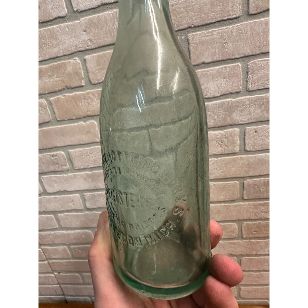 Vintage Muskegon Bottling Works Soda Bottle Aqua Blue Embossed Michigan MI
