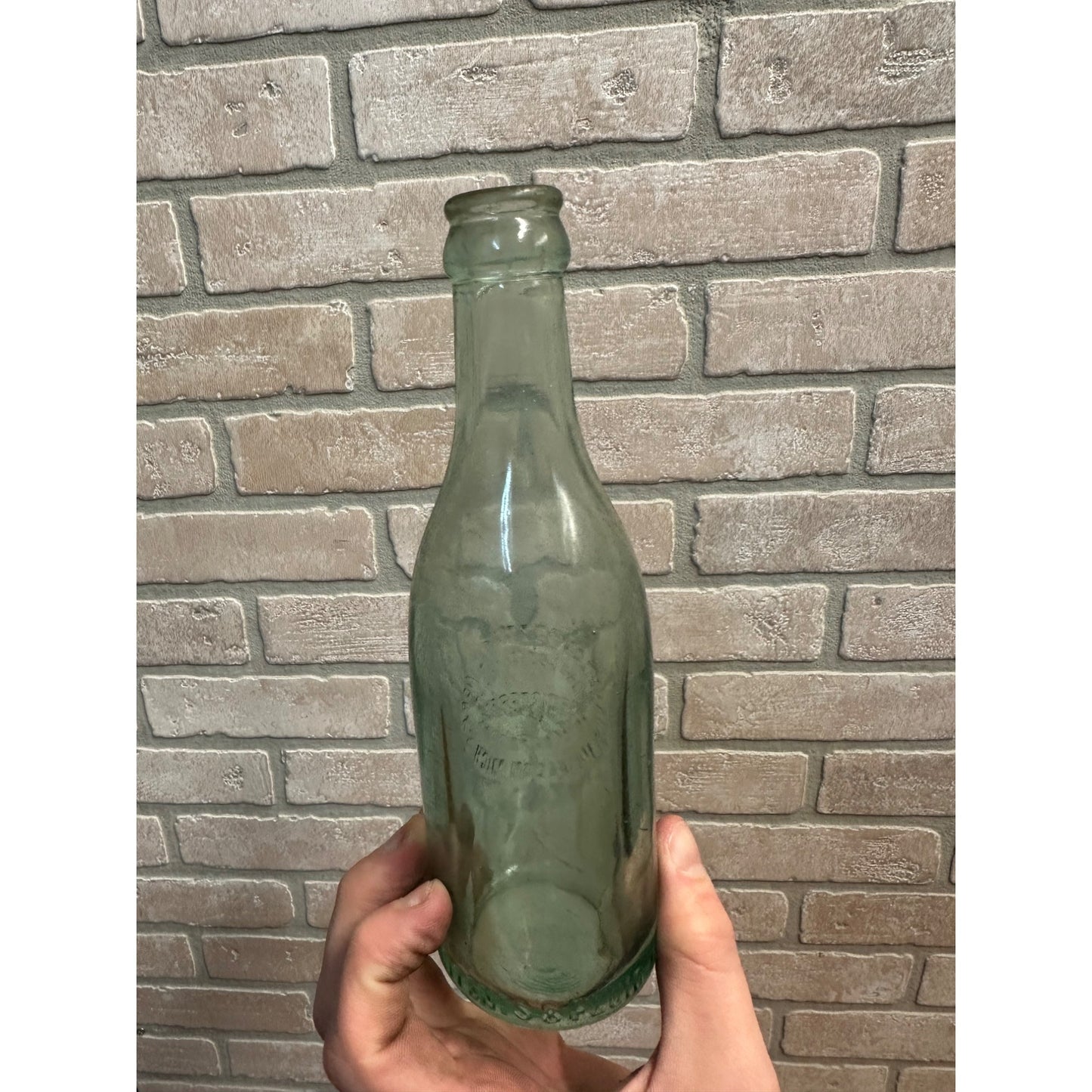 Vintage Muskegon Bottling Works Soda Bottle Aqua Blue Embossed Michigan MI