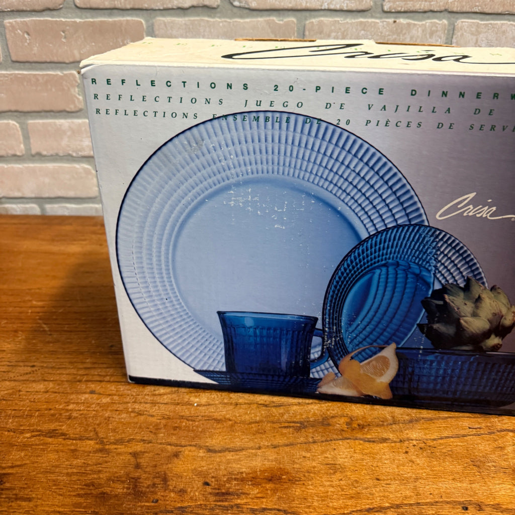 Vintage Crisa Reflections 20 Piece Dinnerware Set, Service for 4 Cobalt Blue NOS