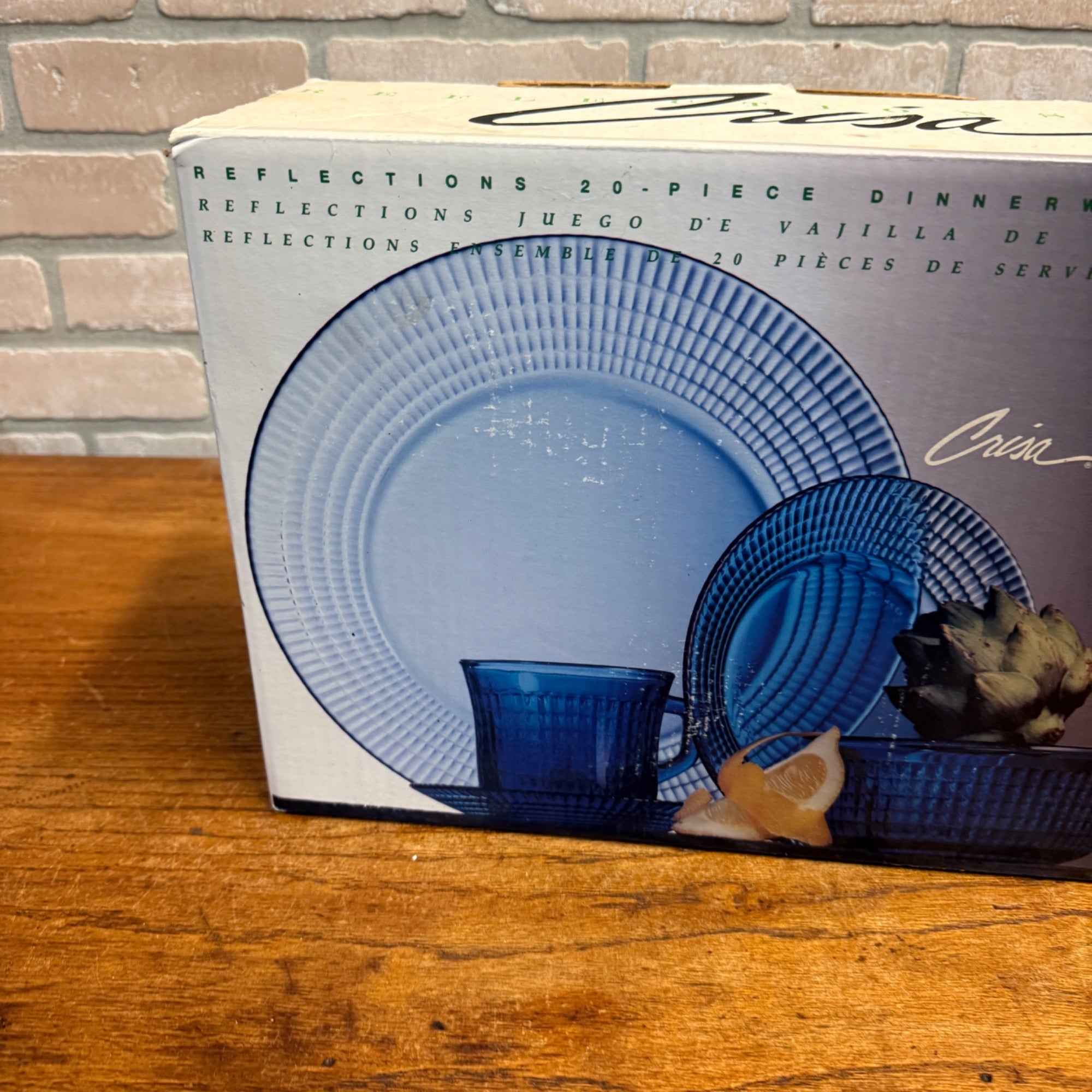 Vintage Crisa Reflections 20 Piece Dinnerware Set, Service for 4 Cobalt Blue NOS