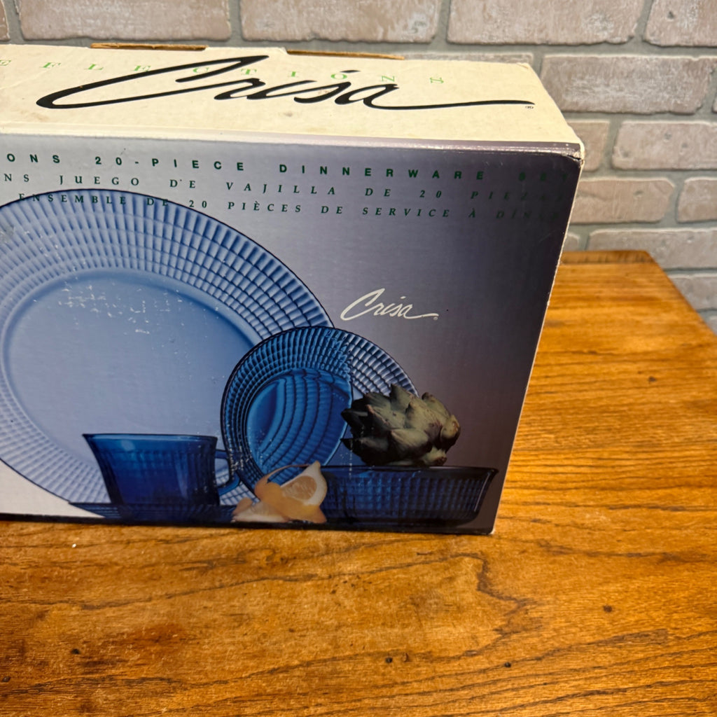 Vintage Crisa Reflections 20 Piece Dinnerware Set, Service for 4 Cobalt Blue NOS