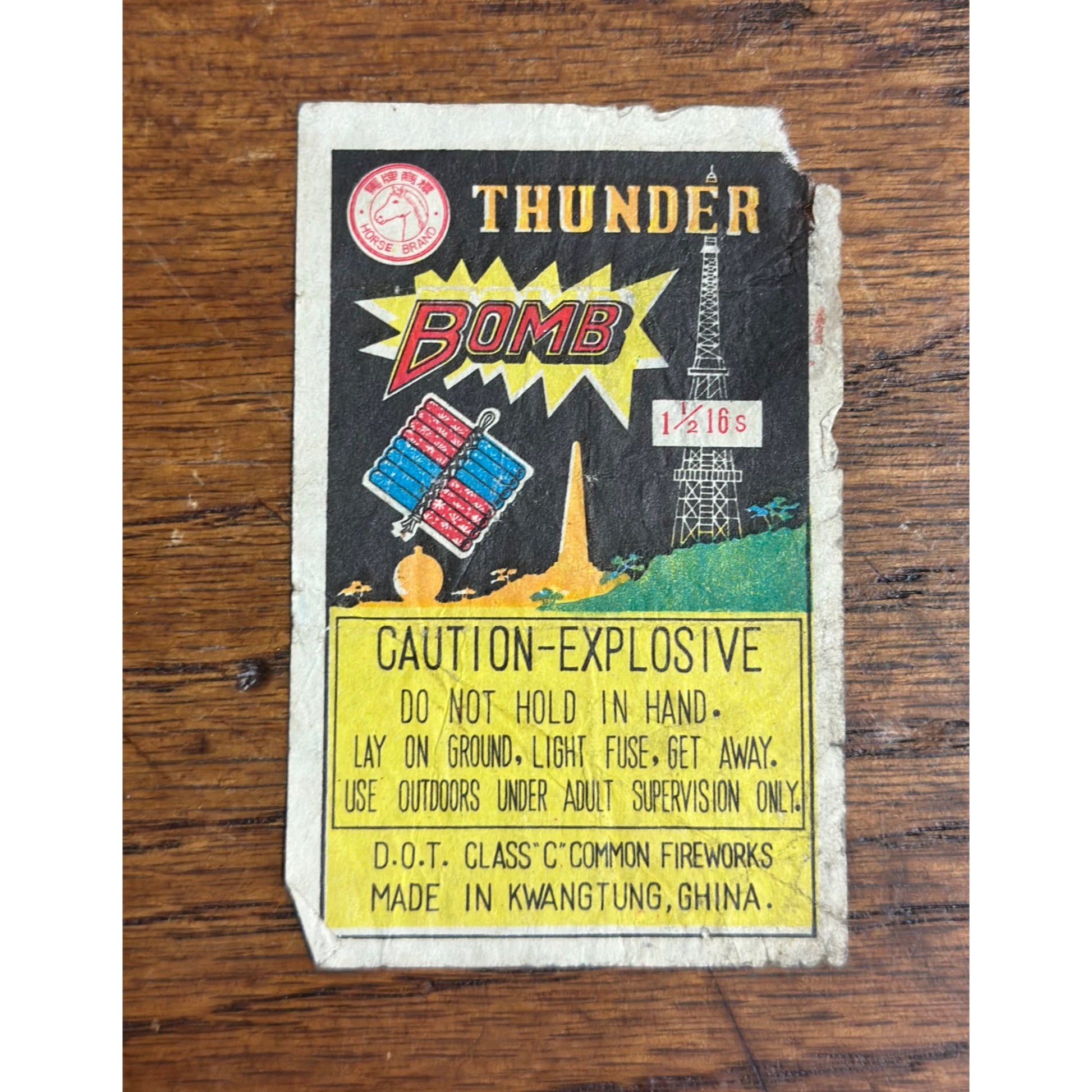 Vintage Thunder Bomb Fireworks Firecracker Label Sticker Decal 4th Of July Horse