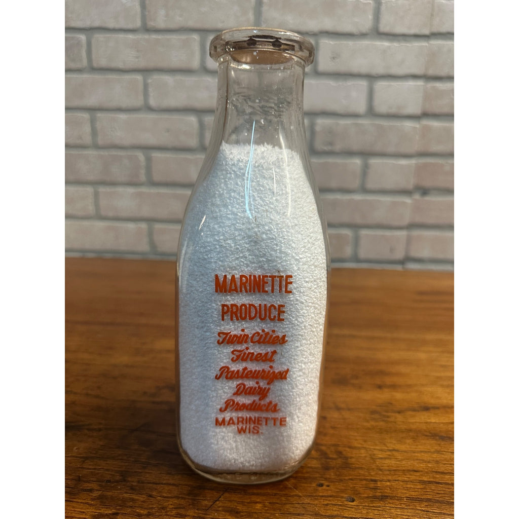 Vintage Marinette Produce Dairy WI Wis Milk Bottle One Quart Wisconsin