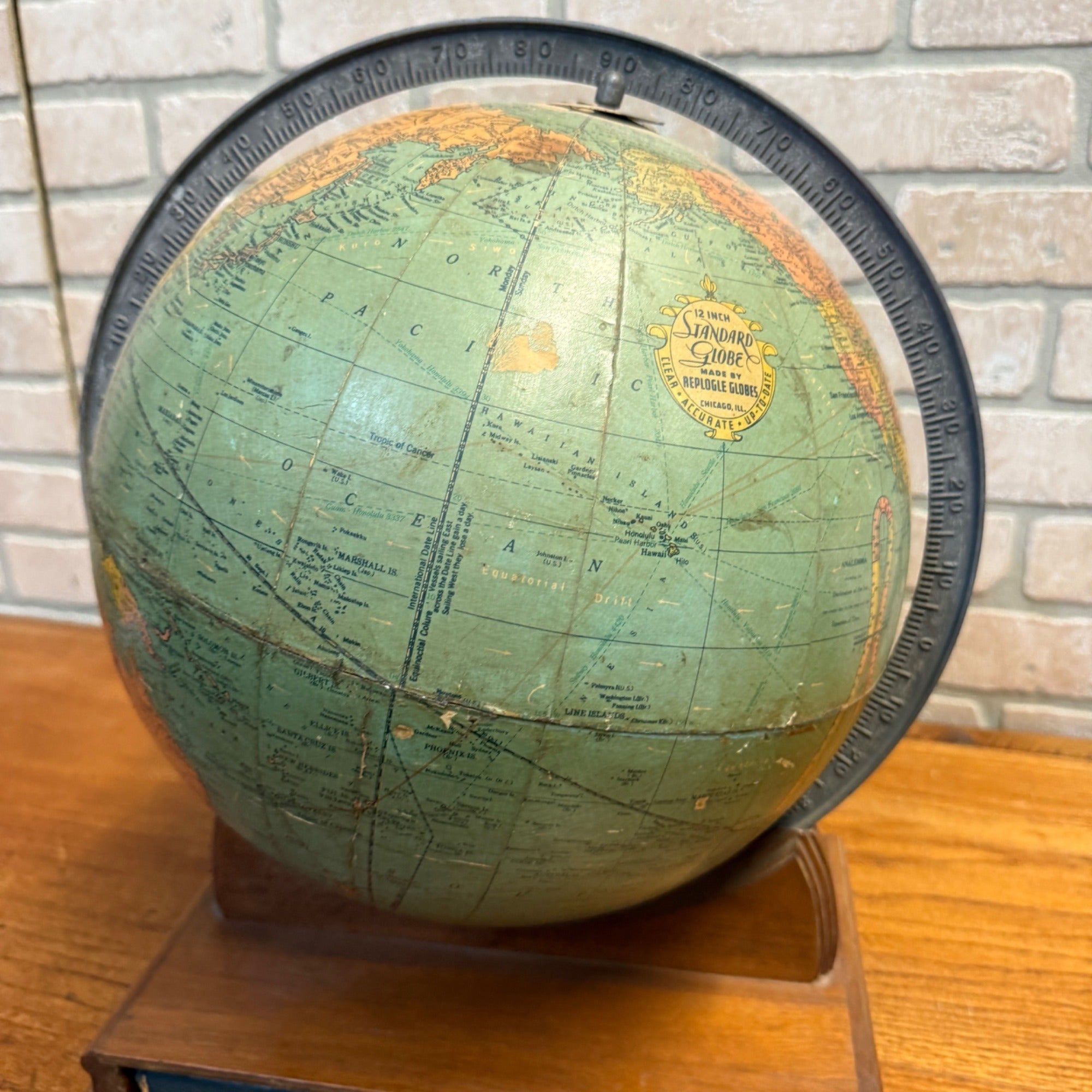 Antique 1940's WWII Rand McNally Art Deco World Terrestrial Globe Base W/Atlas