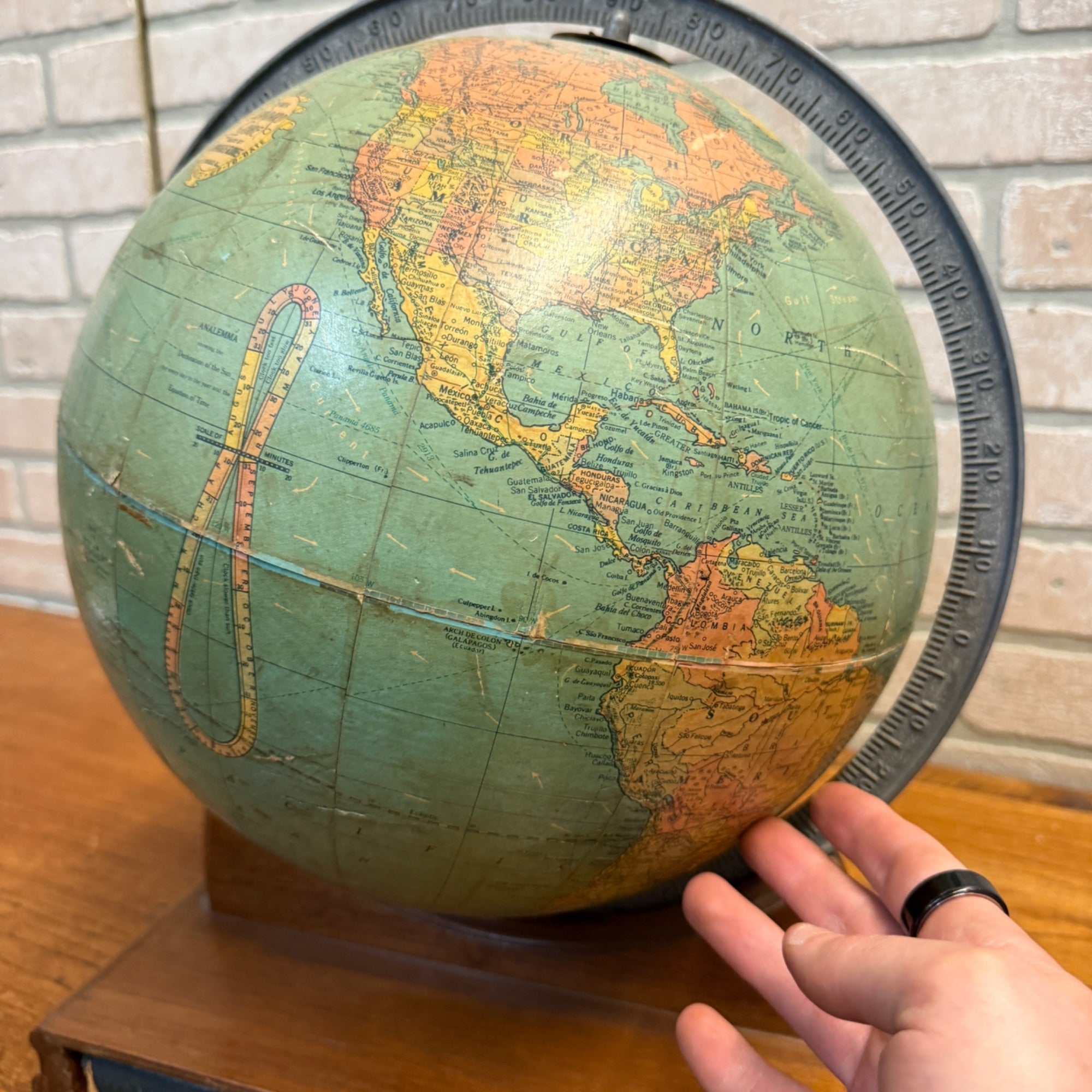 Antique 1940's WWII Rand McNally Art Deco World Terrestrial Globe Base W/Atlas