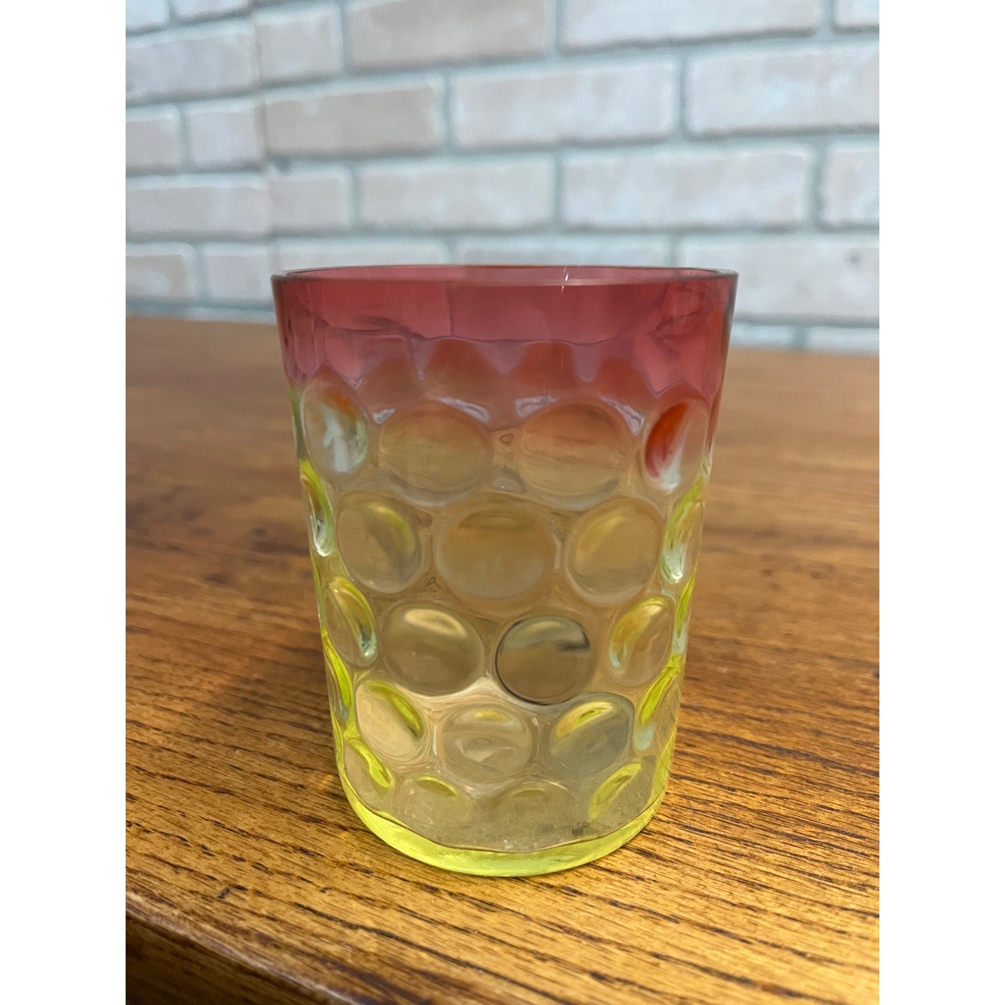 Scarce Antique Hobbs Inverted Thumbprint Amberina / Rubina Verde Glass Tumbler