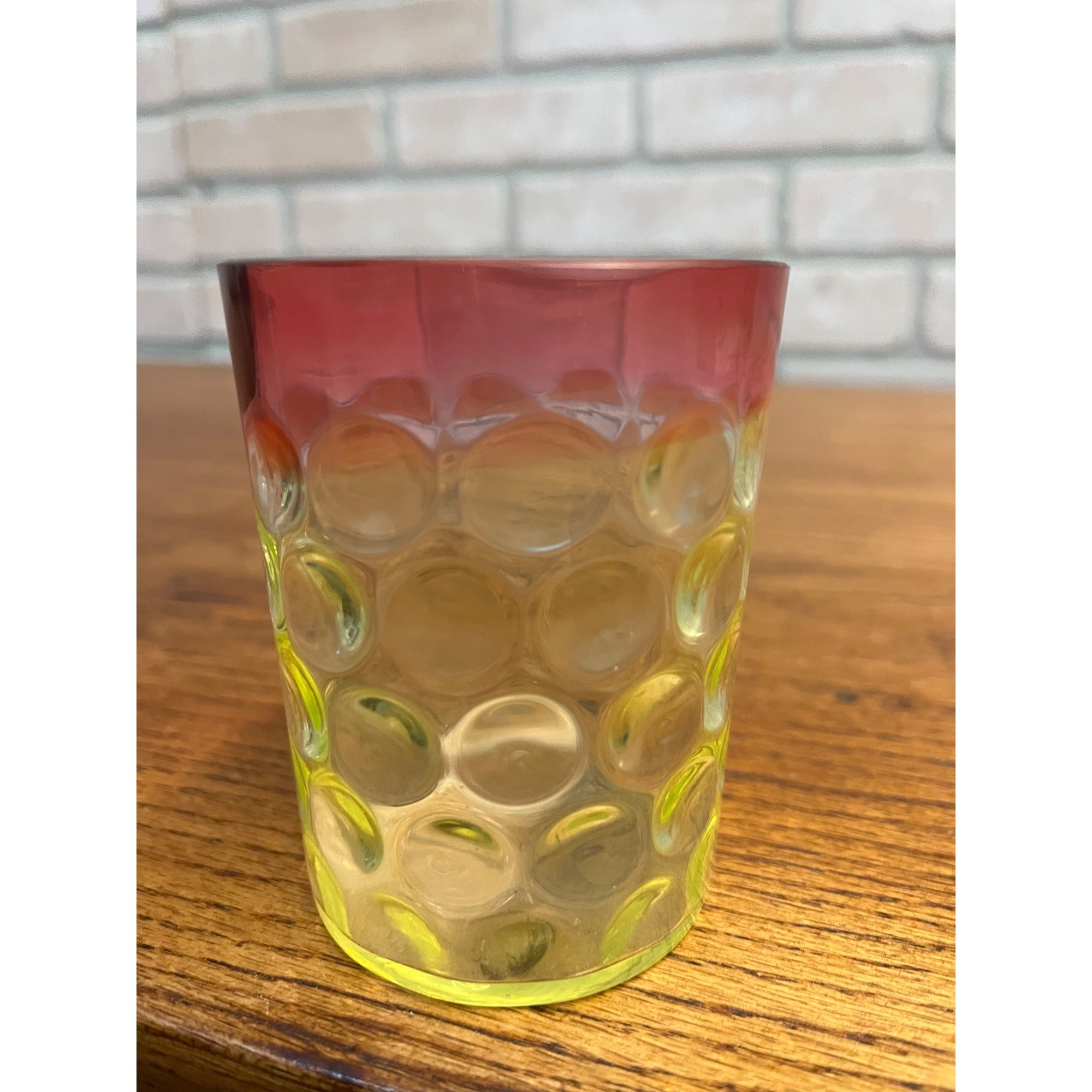 Scarce Antique Hobbs Inverted Thumbprint Amberina / Rubina Verde Glass Tumbler