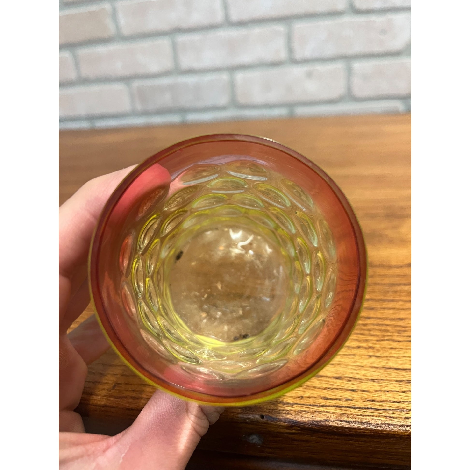 Scarce Antique Hobbs Inverted Thumbprint Amberina / Rubina Verde Glass Tumbler