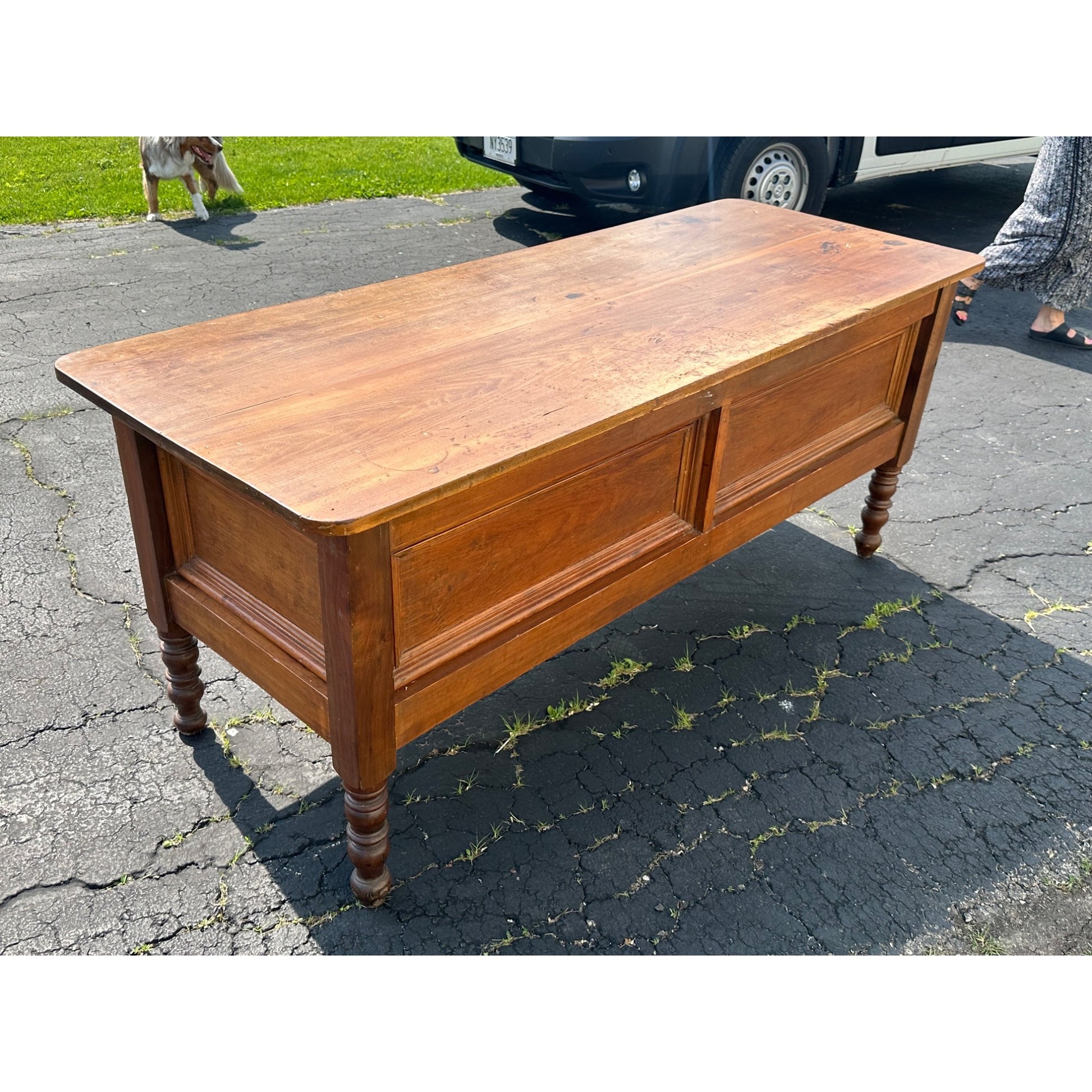 Antique Primitive Two-Drawer Kitchen Workstation  Table Cabinet