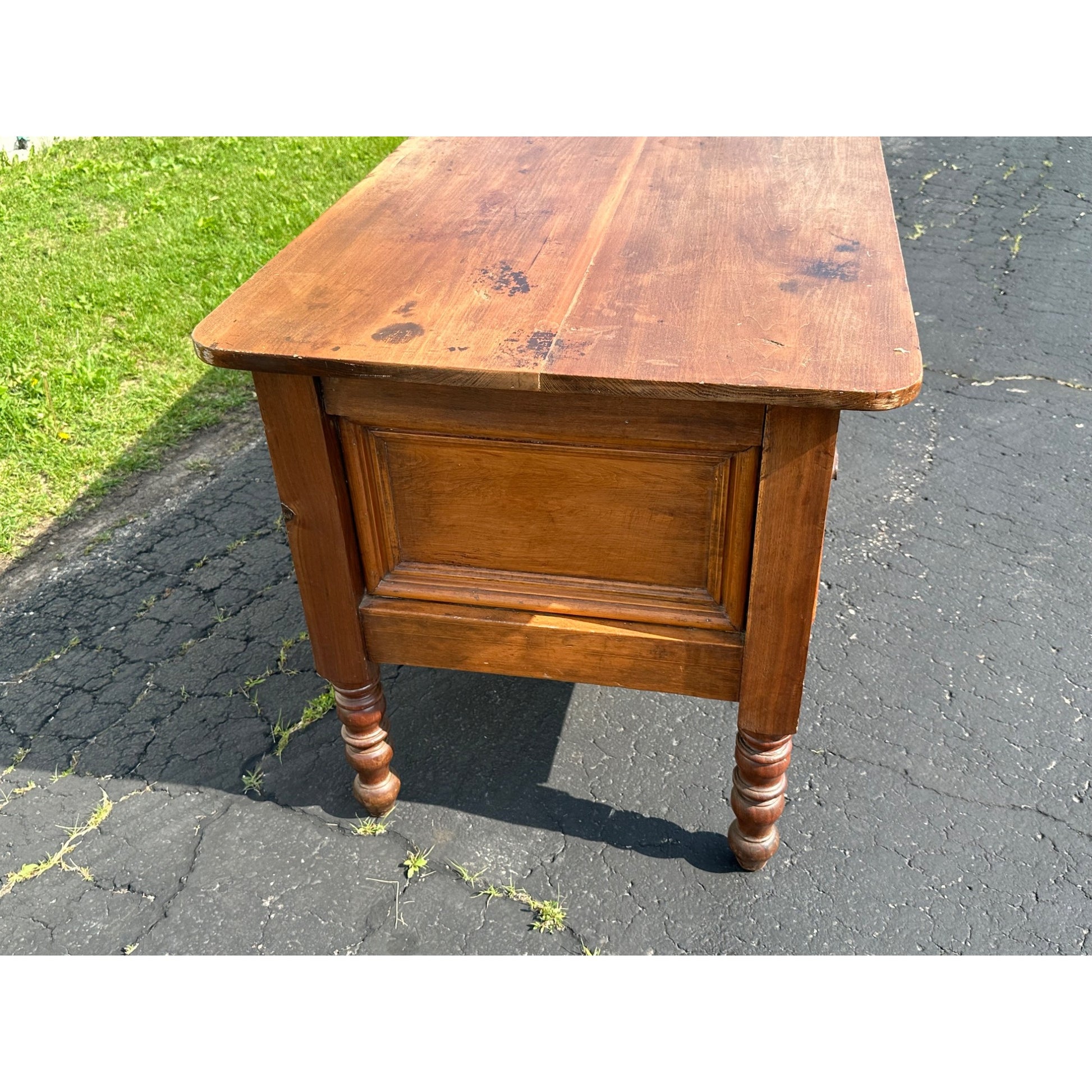 Antique Primitive Two-Drawer Kitchen Workstation  Table Cabinet
