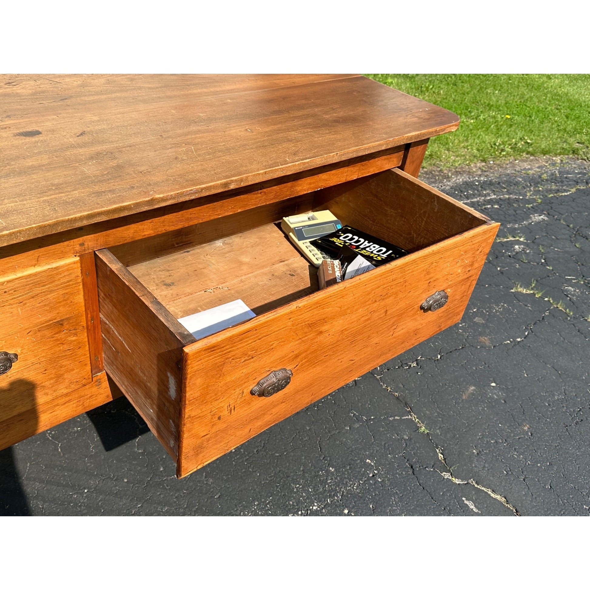 Antique Primitive Two-Drawer Kitchen Workstation  Table Cabinet
